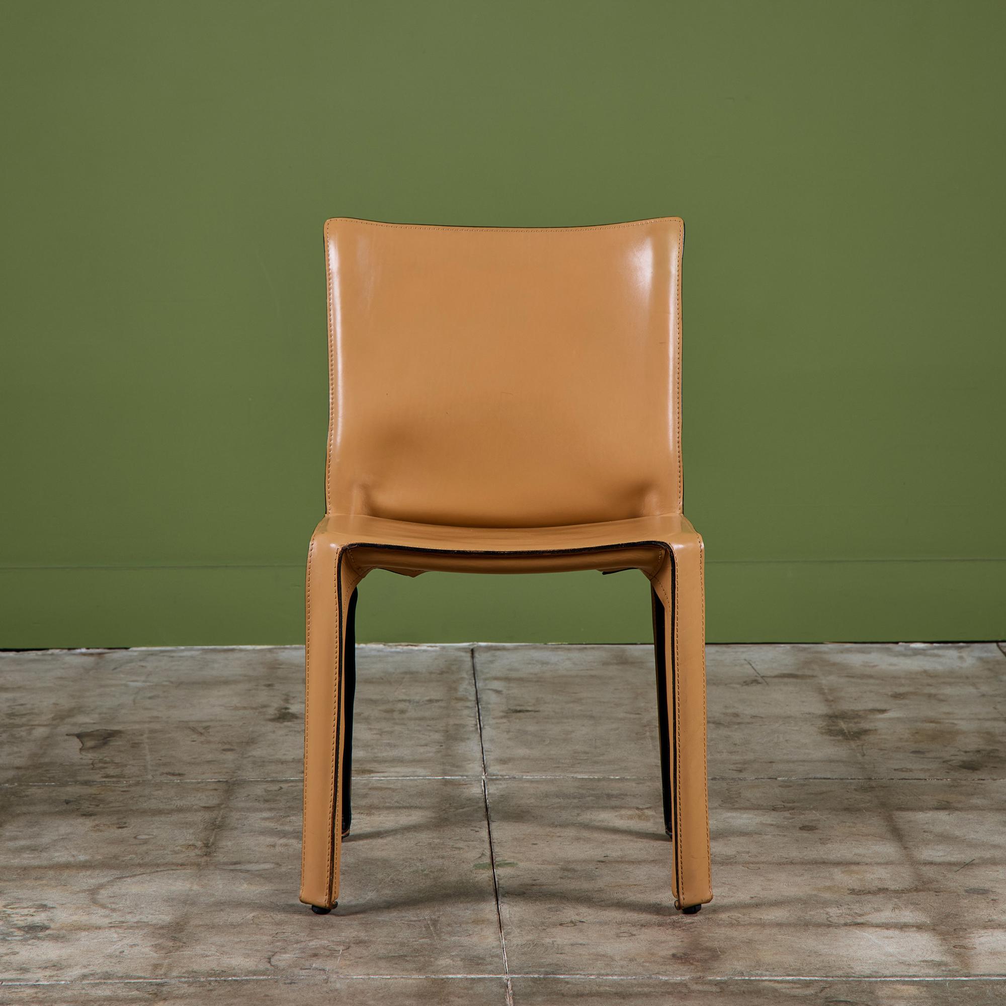 Italian Mario Bellini Tan Cab Side Dining Chair for Cassina For Sale