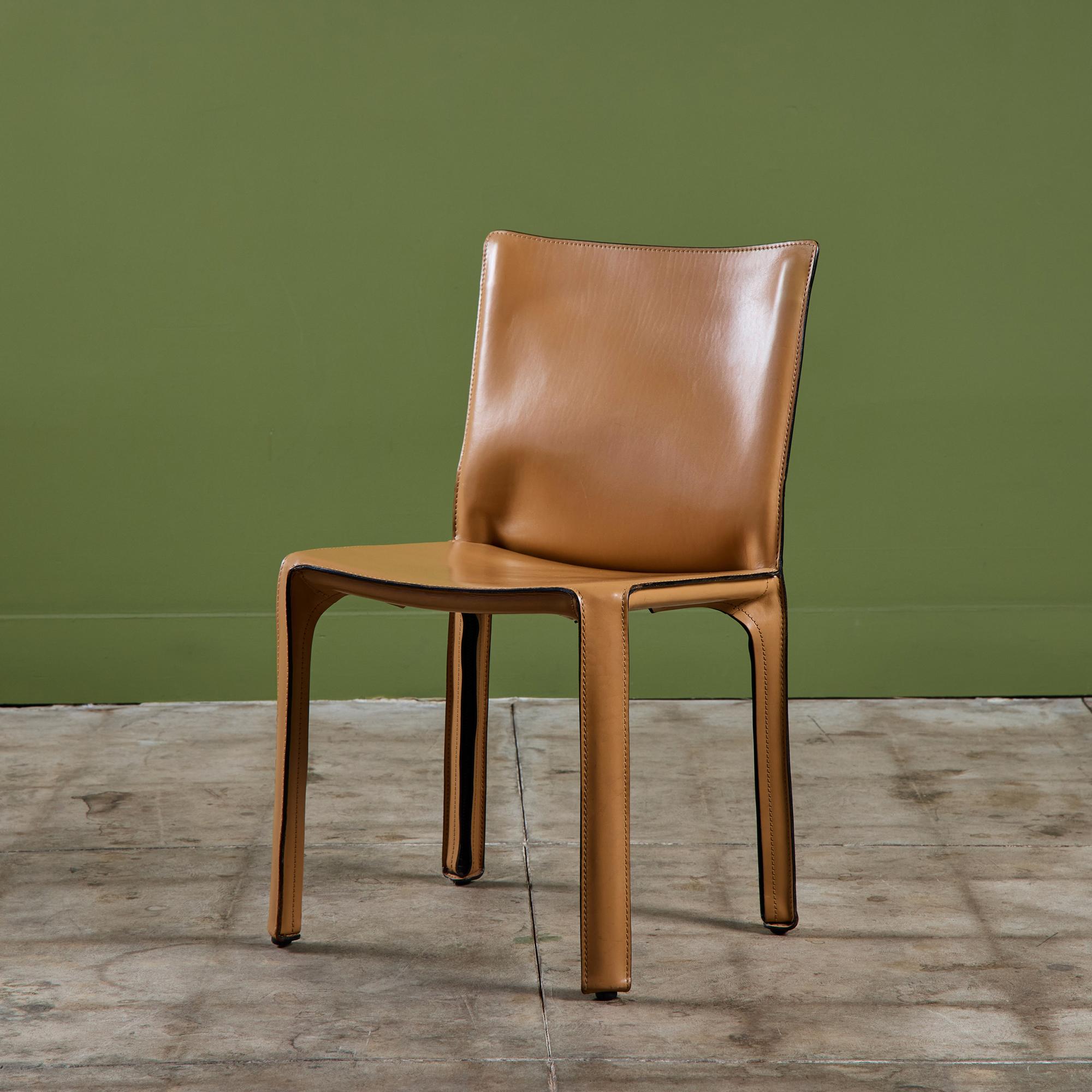 Mario Bellini Tan Cab Side Dining Chair for Cassina In Good Condition For Sale In Los Angeles, CA