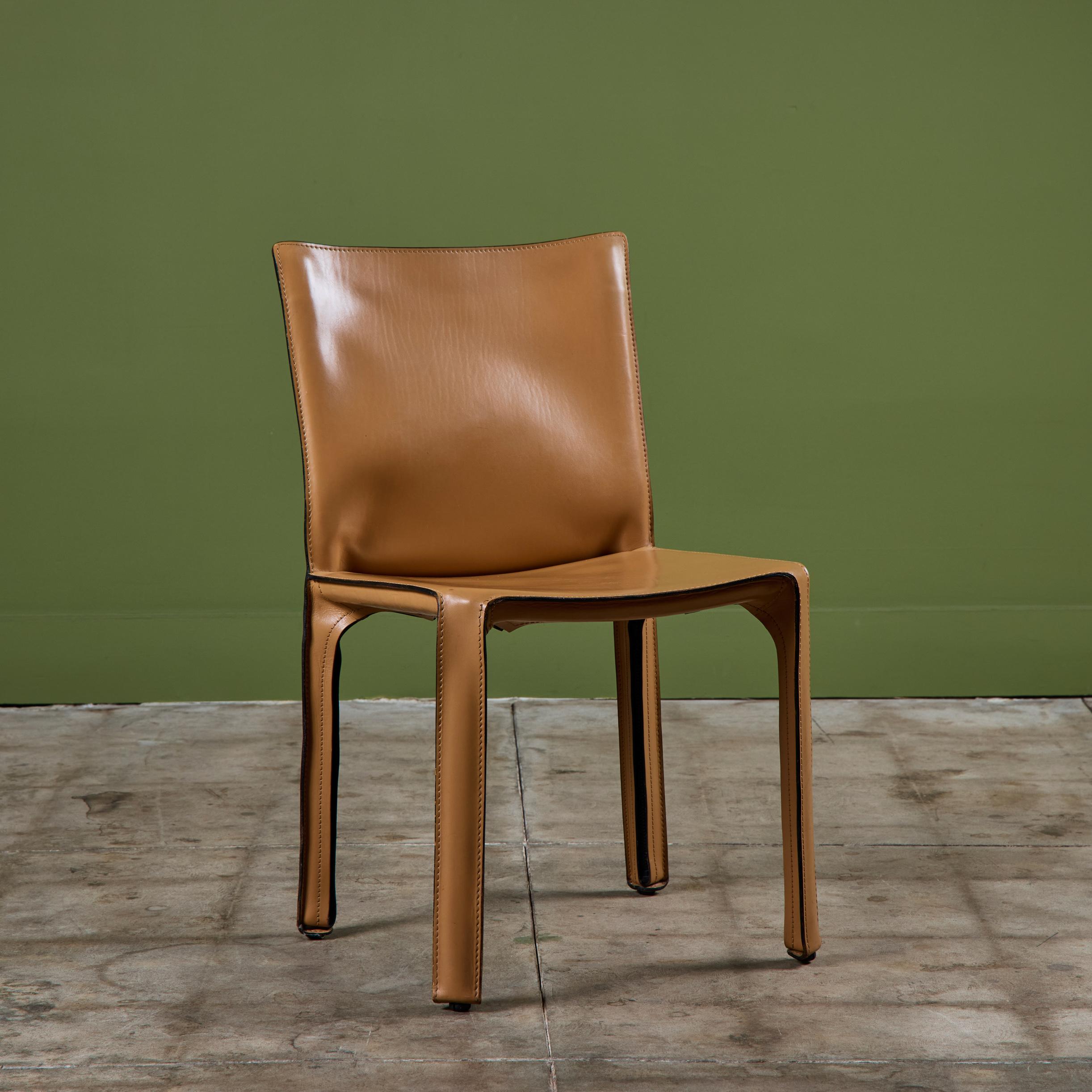 20th Century Mario Bellini Tan Cab Side Dining Chair for Cassina For Sale