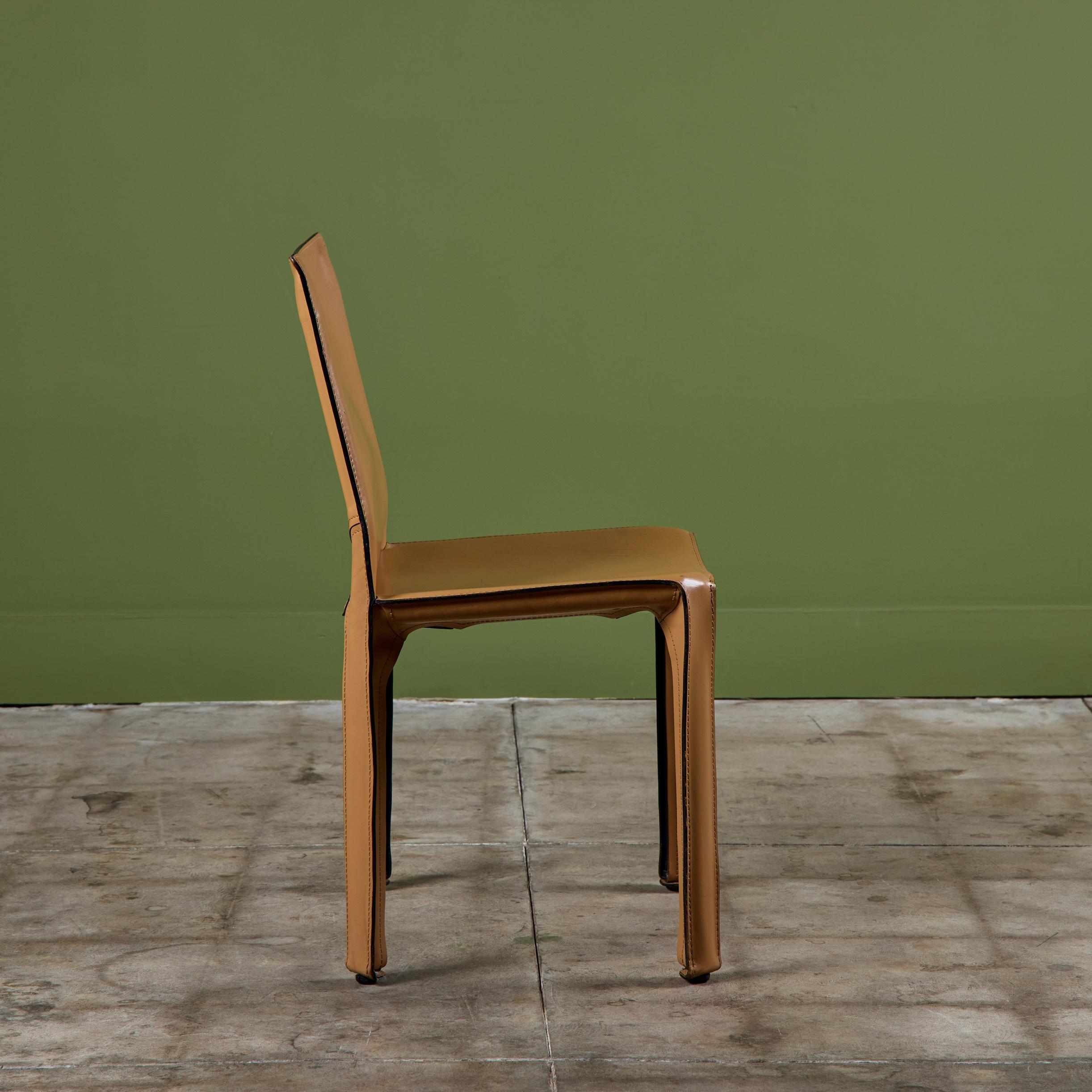 Steel Mario Bellini Tan Cab Side Dining Chair for Cassina For Sale