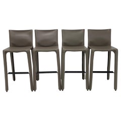 Mario Bellini Taupe Gray Leather CAB Barstools for Cassina, Set of Four