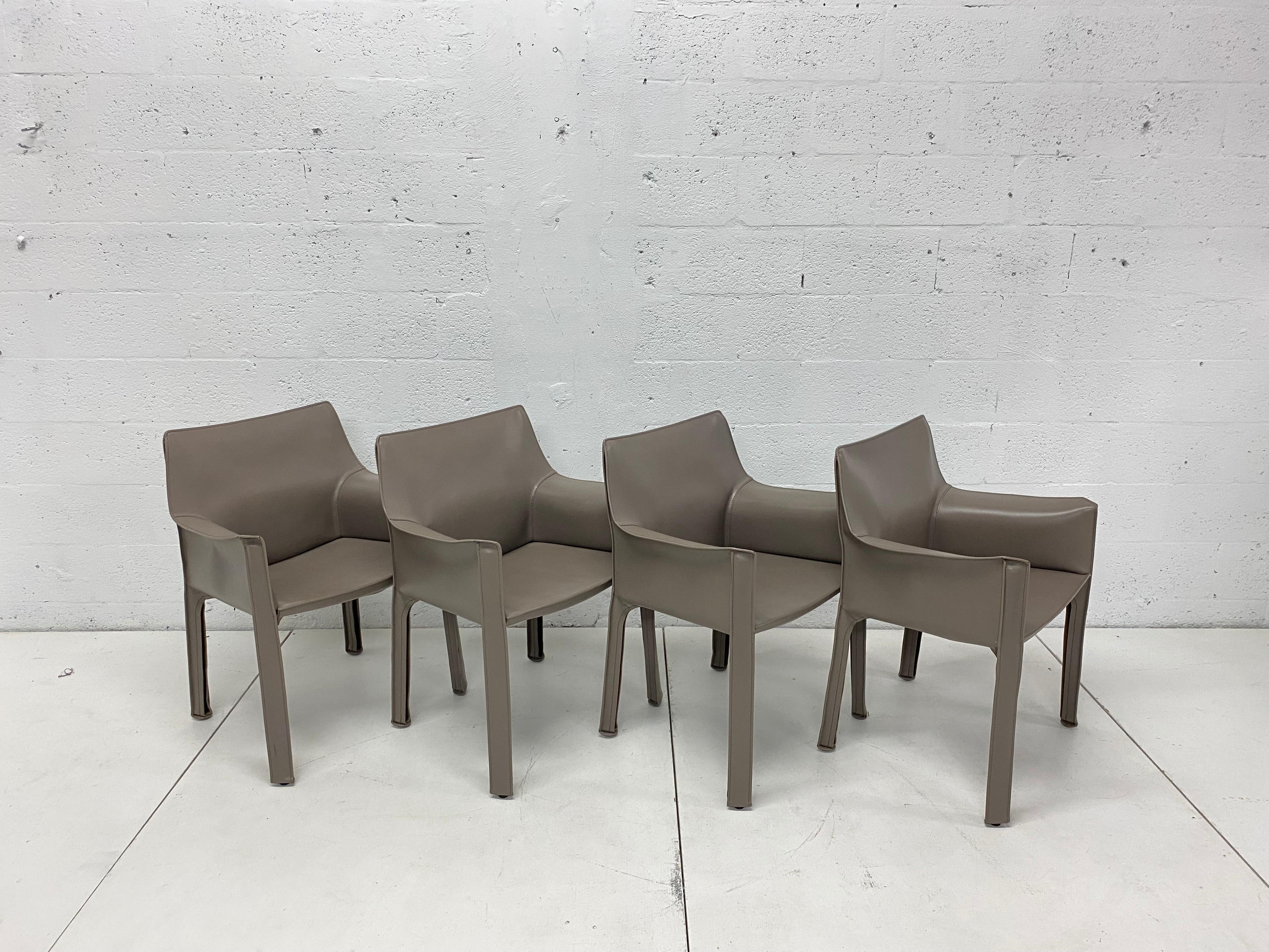 Mario Bellini Taupe Grey Cab 413 Dining or Side Chairs for Cassina, Set of Four 5