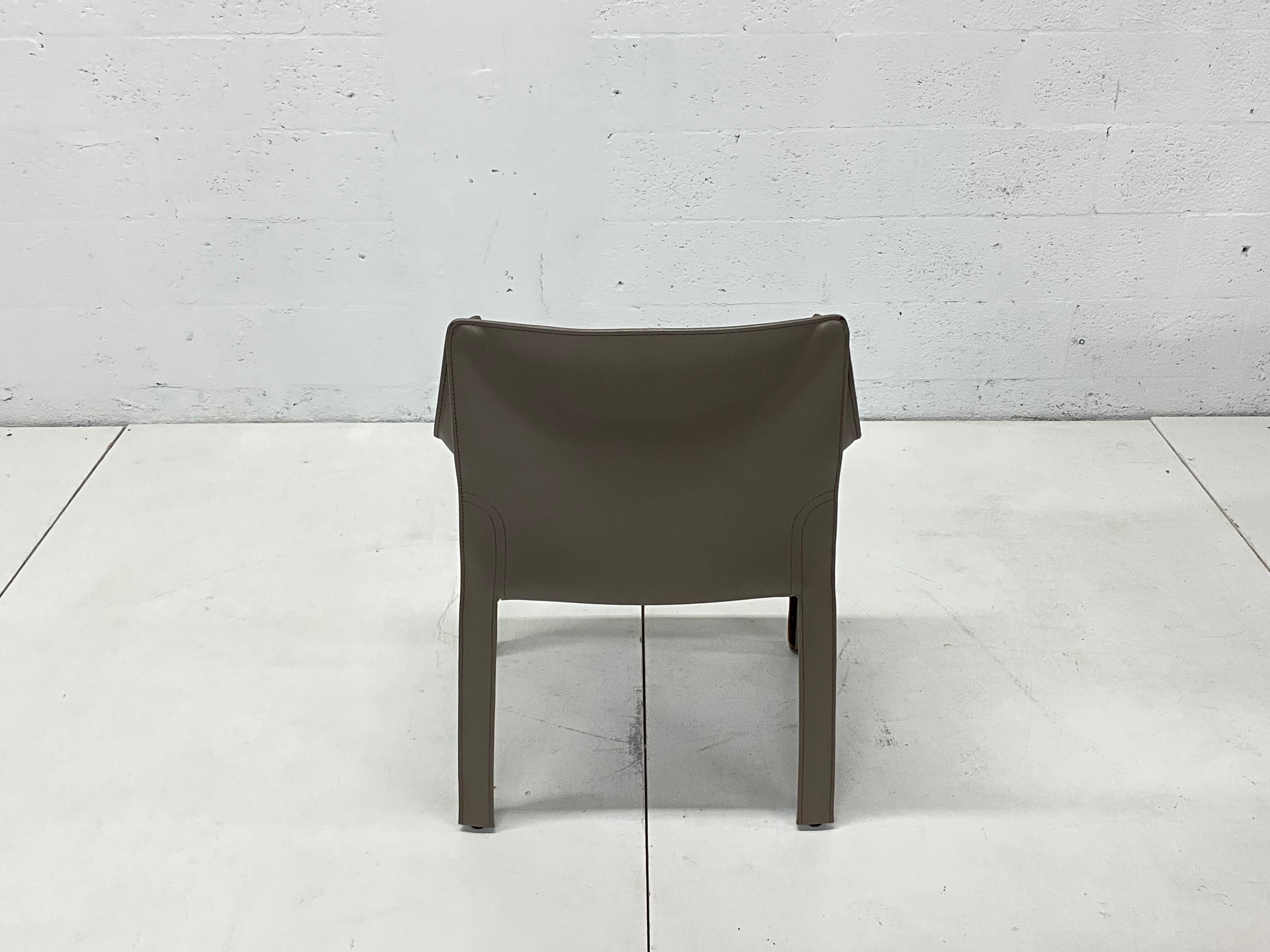 Italian Mario Bellini Taupe Grey Cab 413 Dining or Side Chairs for Cassina, Set of Four
