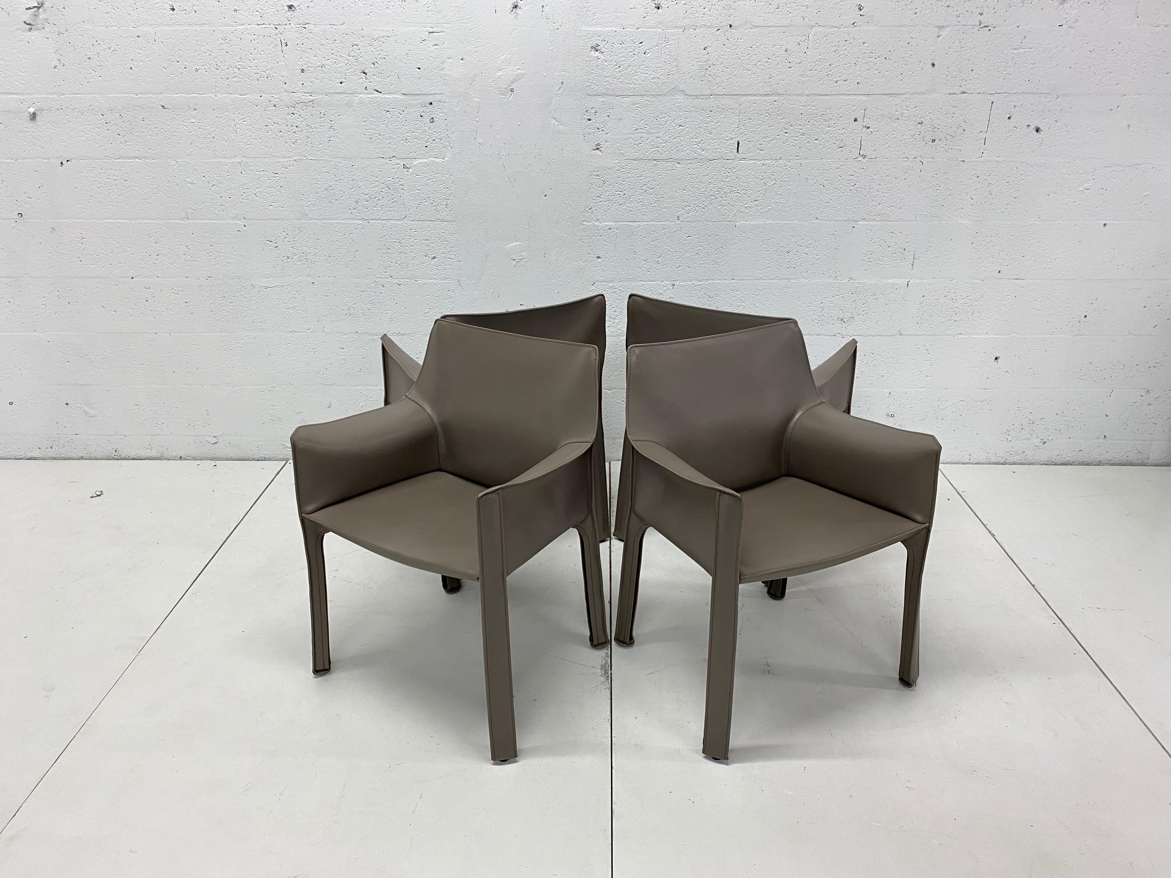 Late 20th Century Mario Bellini Taupe Grey Cab 413 Dining or Side Chairs for Cassina, Set of Four