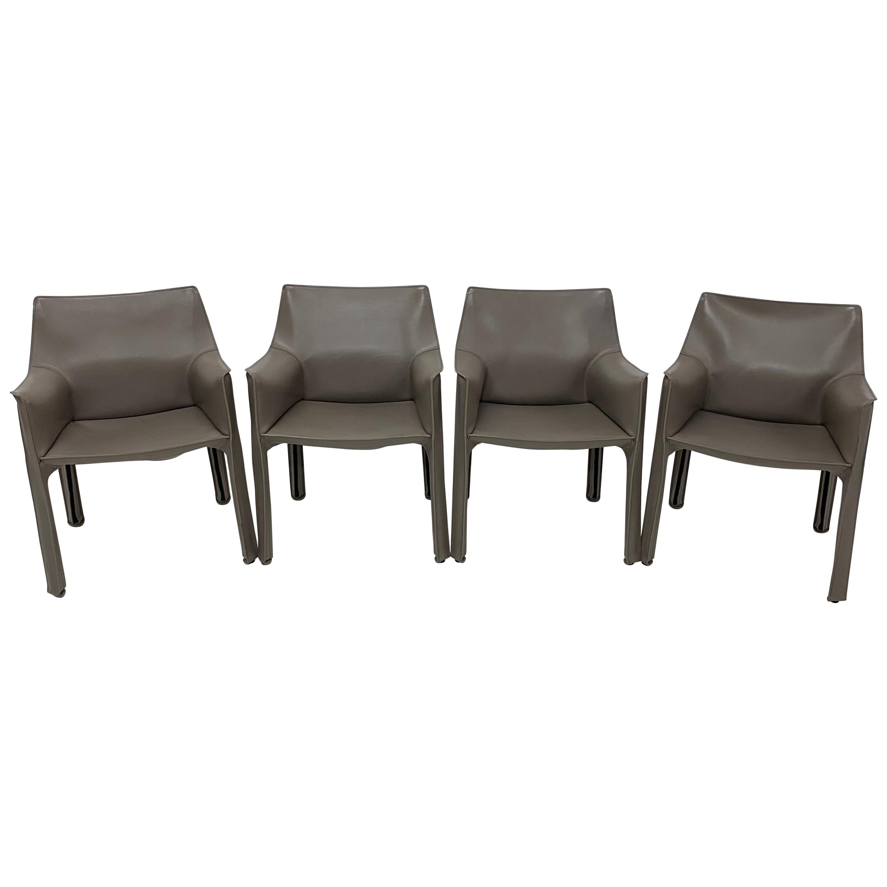 Mario Bellini Taupe Grey Cab 413 Dining or Side Chairs for Cassina, Set of Four