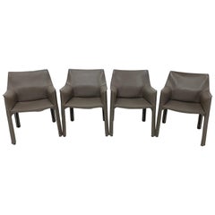 Vintage Mario Bellini Taupe Grey Cab 413 Dining or Side Chairs for Cassina, Set of Four