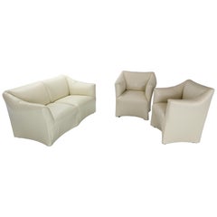 Set da salotto in pelle color crema di Mario Bellini "Tentazione" per Cassina, anni '70