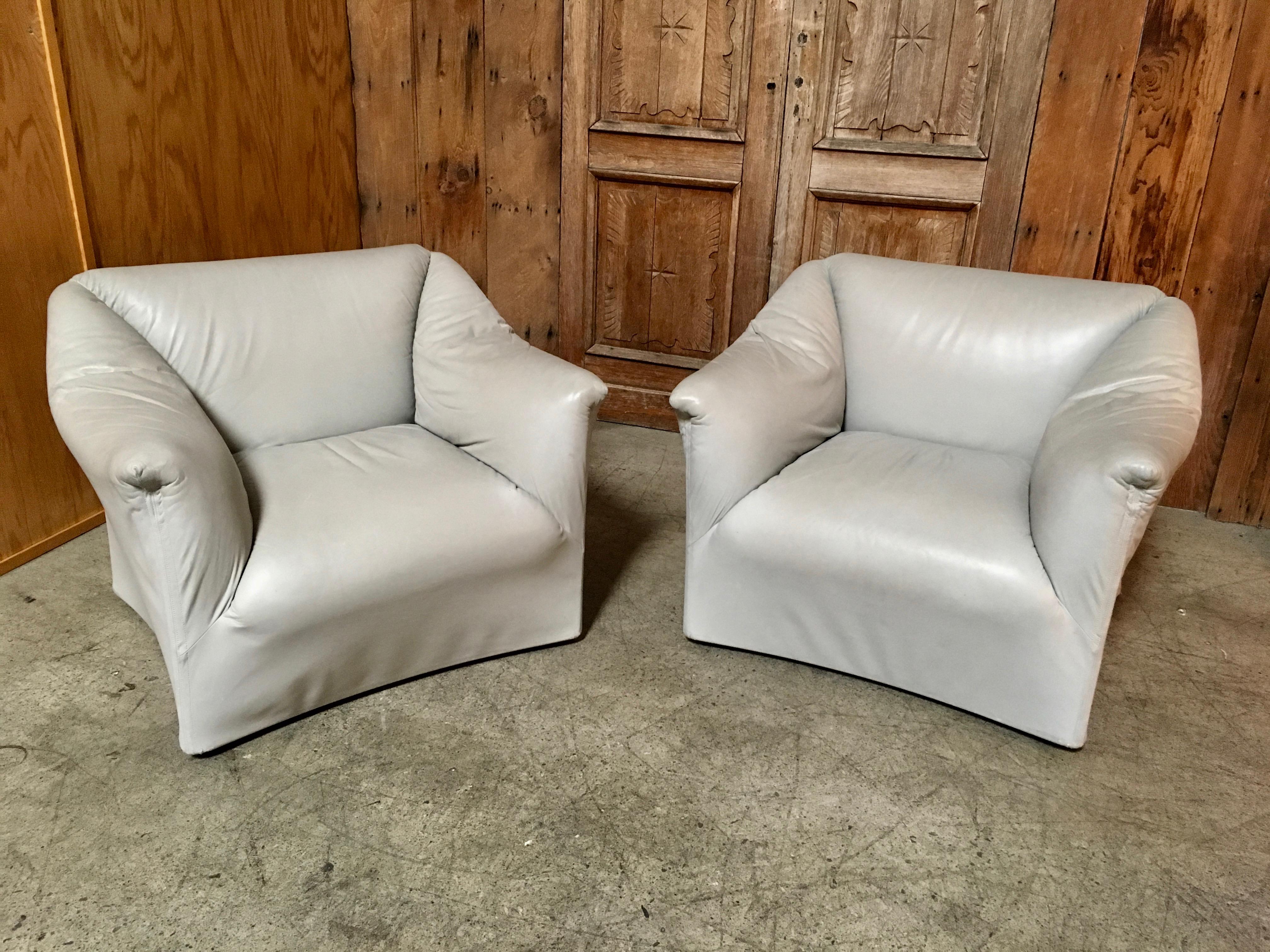 20th Century Mario Bellini style Tentazioni Leather Lounge Chairs a Pair