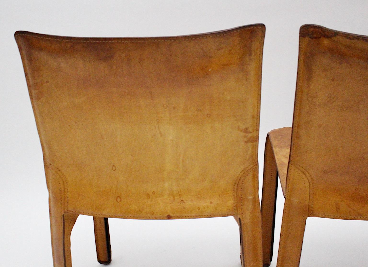 Mario Bellini Three Vintage Tan Cognac Brown Leather Dining Chairs CAB 412 Italy 4
