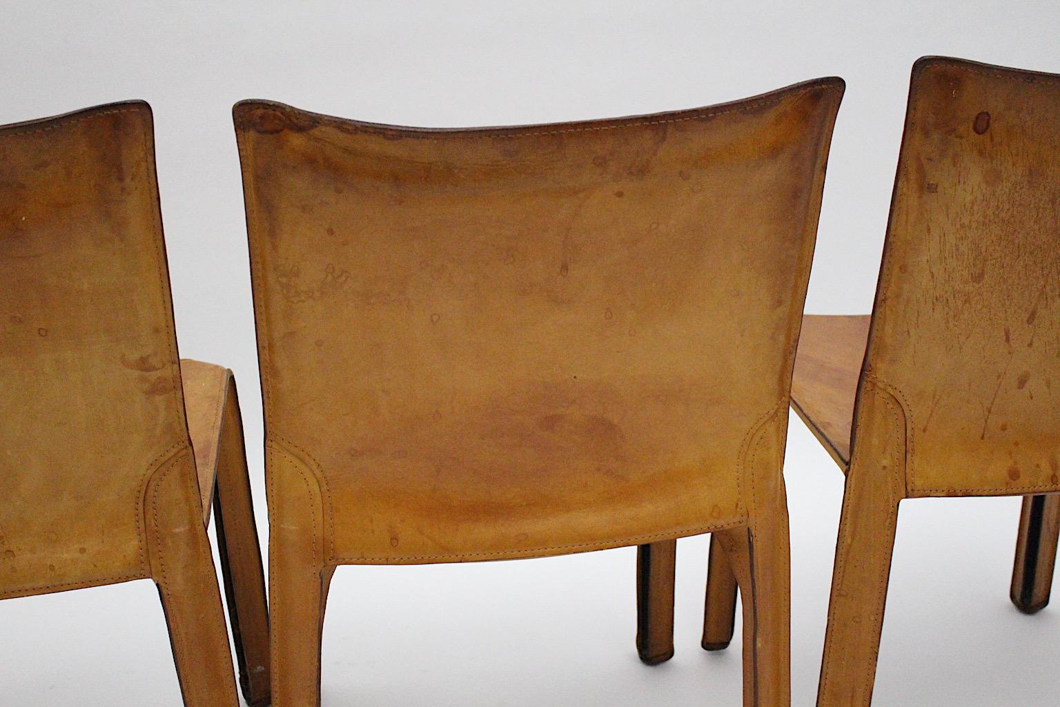 Mario Bellini Three Vintage Tan Cognac Brown Leather Dining Chairs CAB 412 Italy 5