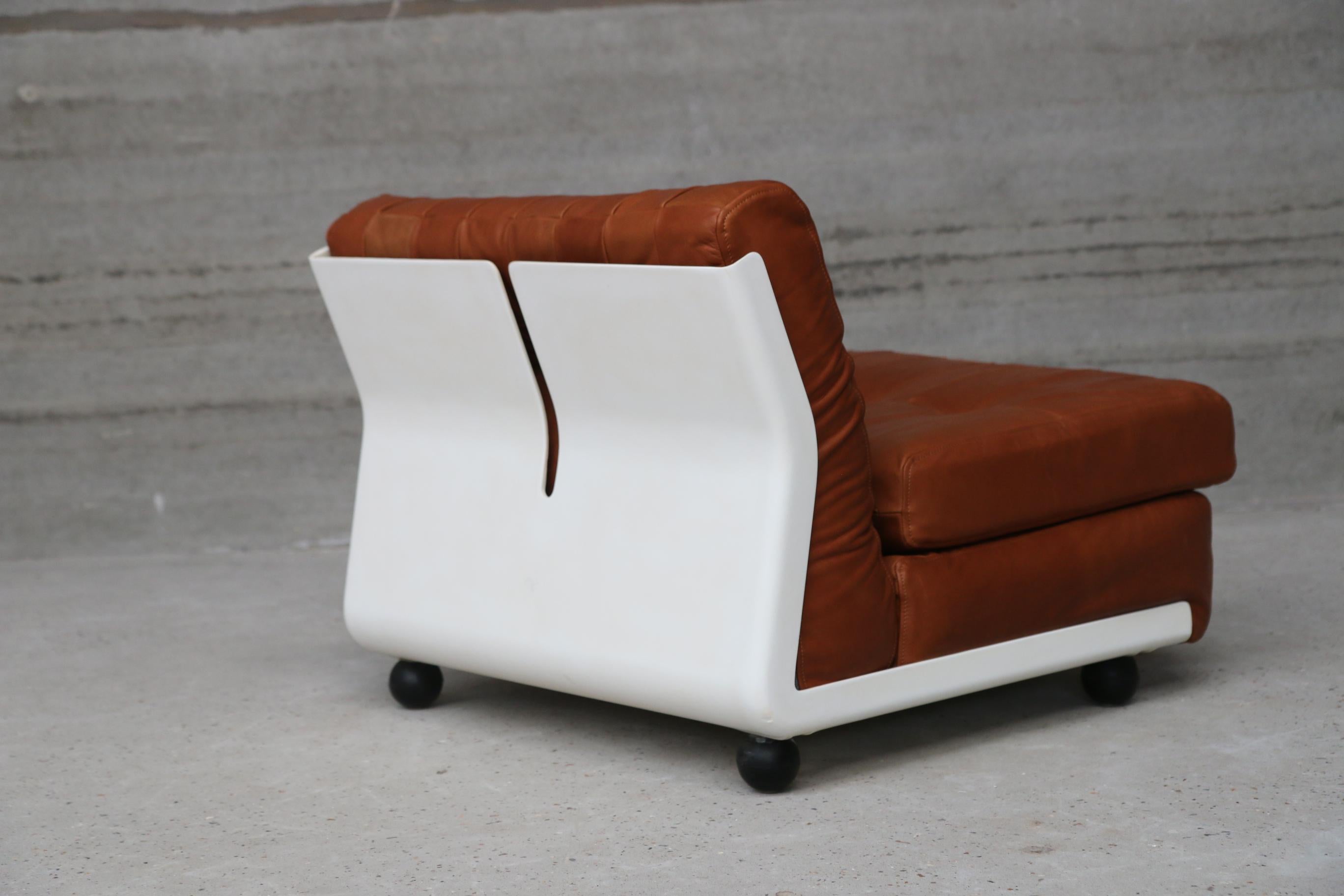 Italian Mario Bellini Vintage Amanta B&B Italia Patchwork Leather Fiberlite Lounge Chair For Sale