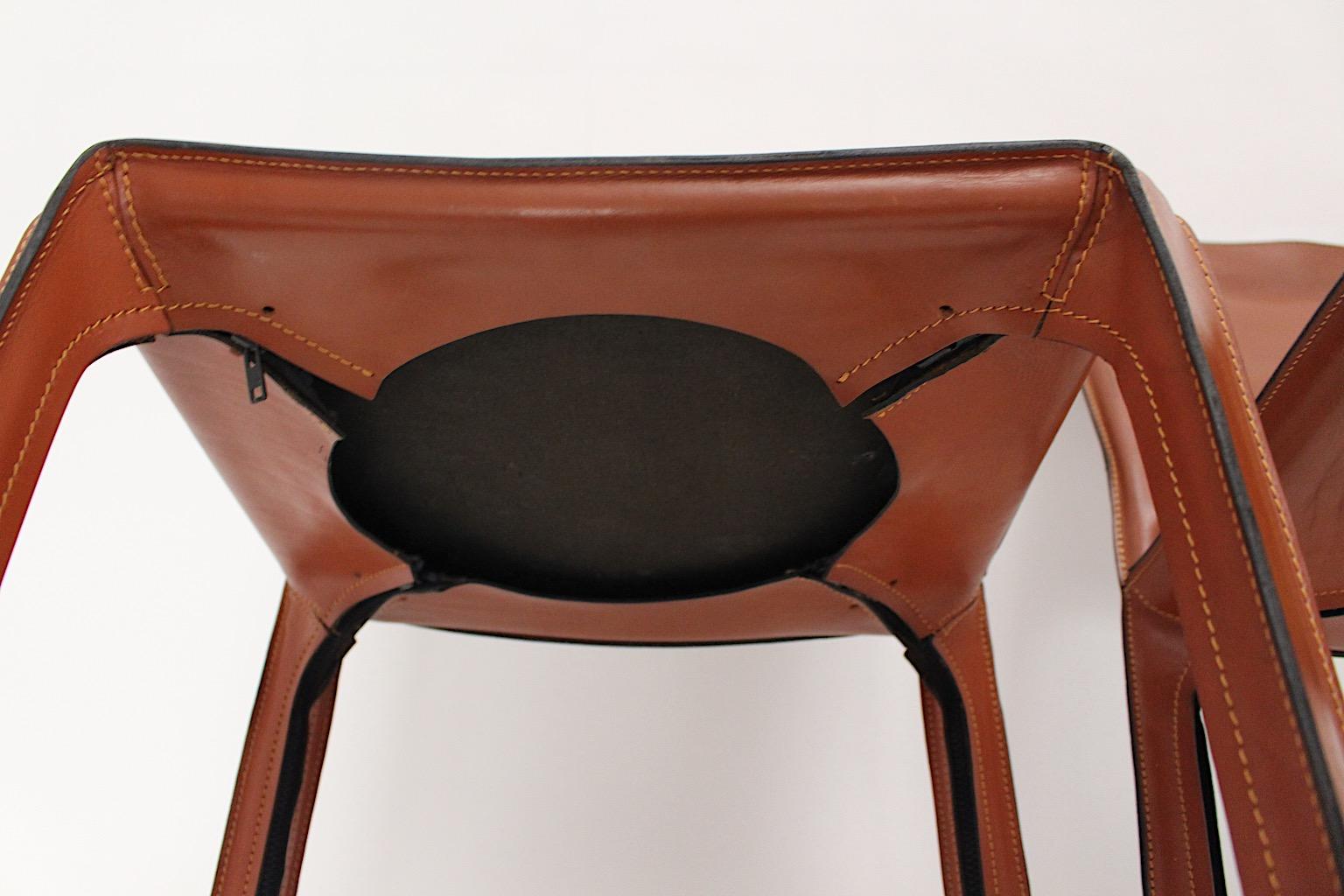 Mario Bellini Vintage CAB 412 Duo Two Dining Chairs Brown Leather, Italy, 1970s For Sale 4