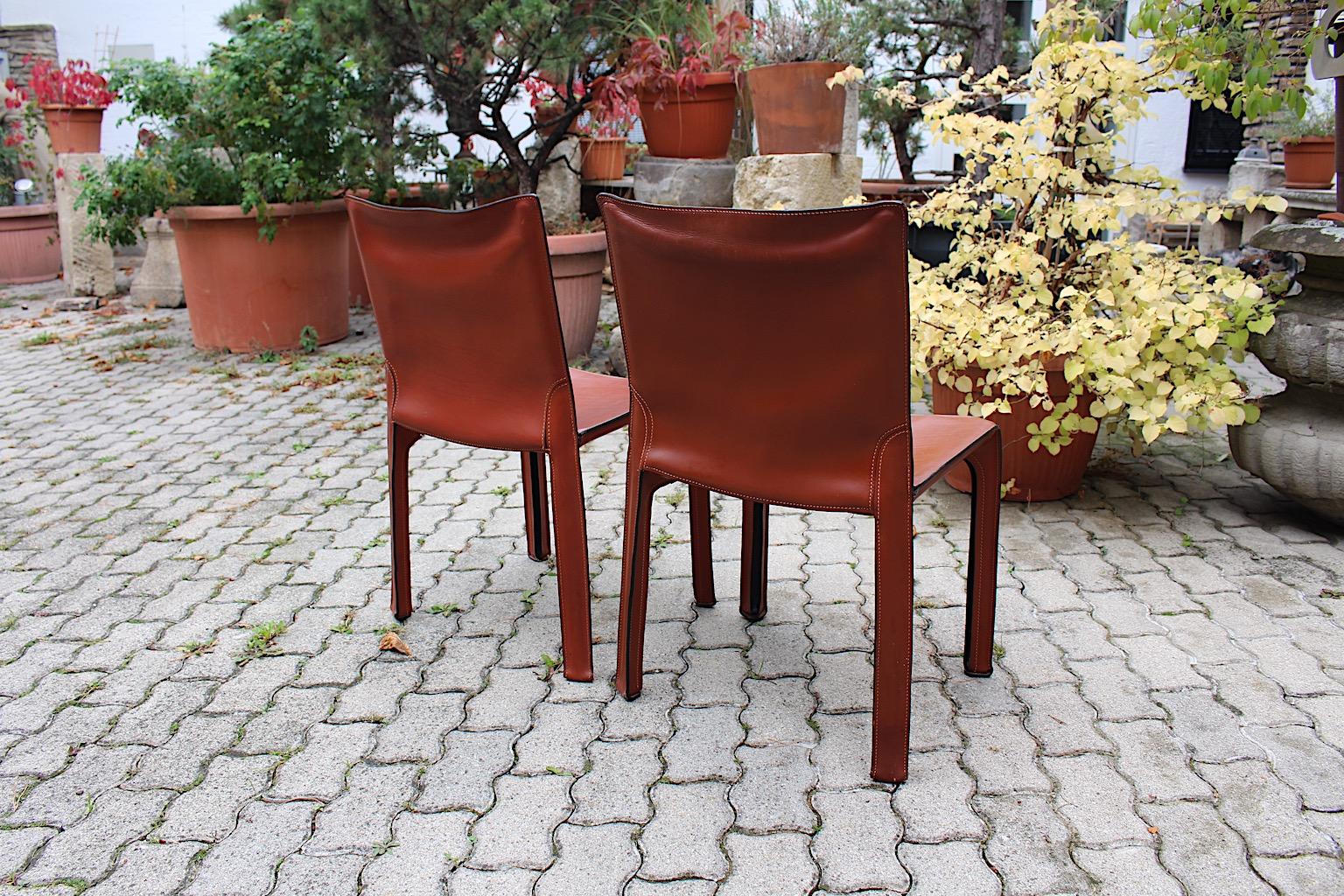 Mario Bellini Vintage CAB 412 Duo Two Dining Chairs Brown Leather, Italy, 1970s For Sale 9