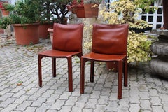 Mario Bellini Vintage CAB 412 Duo Two Dining Chairs Brown Leather, Italy, 1970s