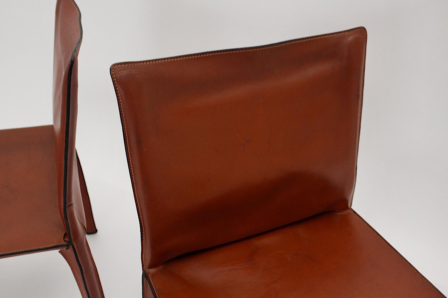 Mario Bellini Vintage CAB 412 Duo Two Dining Chairs Brown Leather, Italy, 1970s For Sale 2