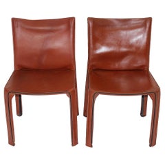 Mario Bellini Vintage CAB 412 Duo Two Dining Chairs Brown Leather, Italy, 1970s