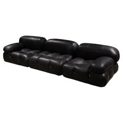 Mario Bellini Vintage "Camaleonda" Sofa, Lambskin Black Leather, 1970 B&B Italia