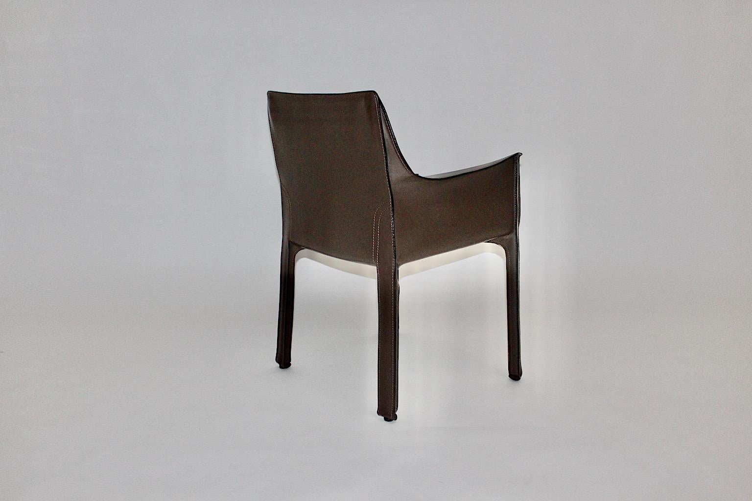 Mario Bellini Vintage Chocolate Brown Leather Dining Chairs Cassina 1970s Italy For Sale 3