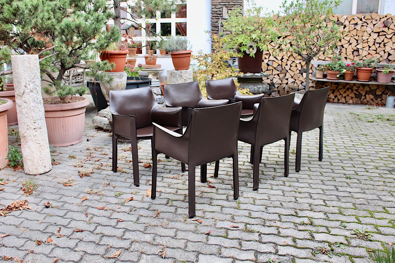 Mario Bellini Vintage Chocolate Brown Leather Dining Chairs Cassina 1970s Italy For Sale 7