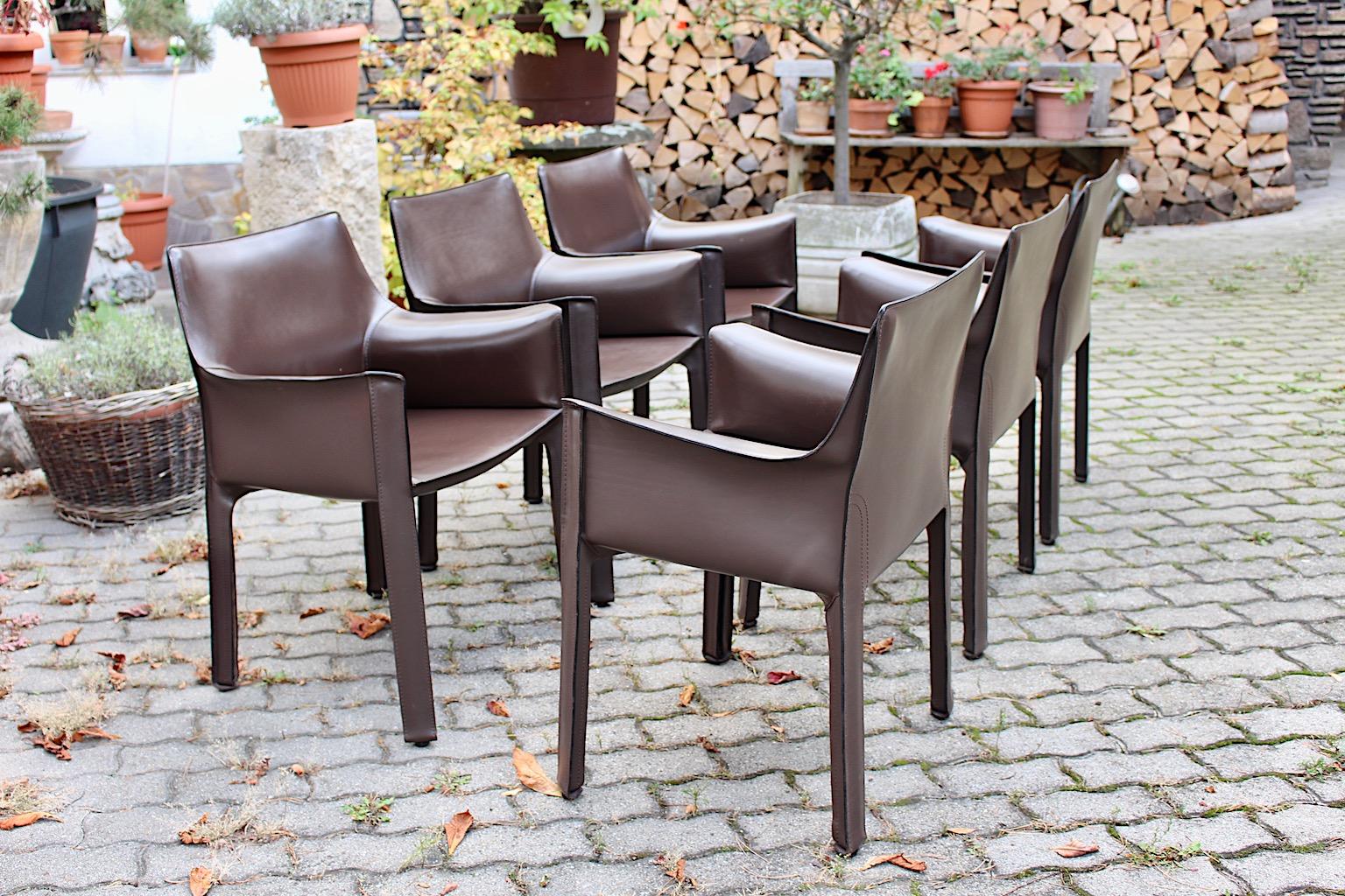 Mario Bellini Vintage Chocolate Brown Leather Dining Chairs Cassina 1970s Italy For Sale 8