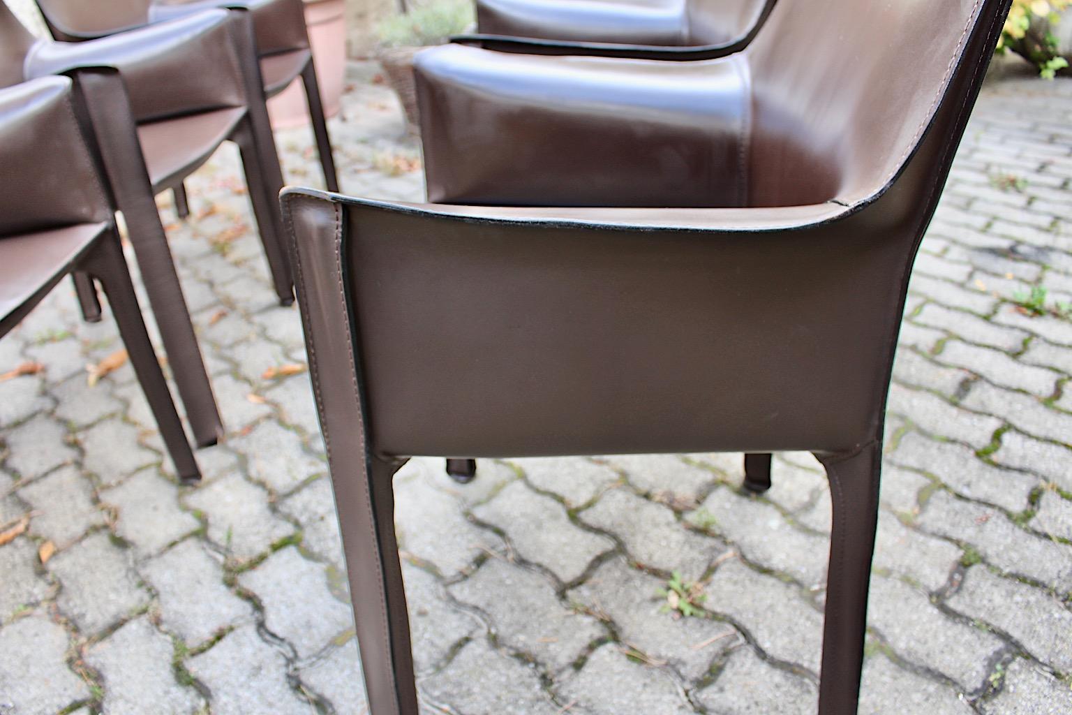 Mario Bellini Vintage Chocolate Brown Leather Dining Chairs Cassina 1970s Italy For Sale 9