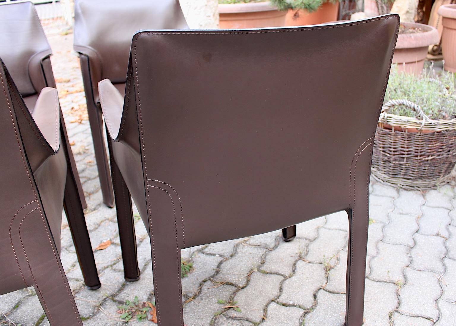 Mario Bellini Vintage Chocolate Brown Leather Dining Chairs Cassina 1970s Italy For Sale 10