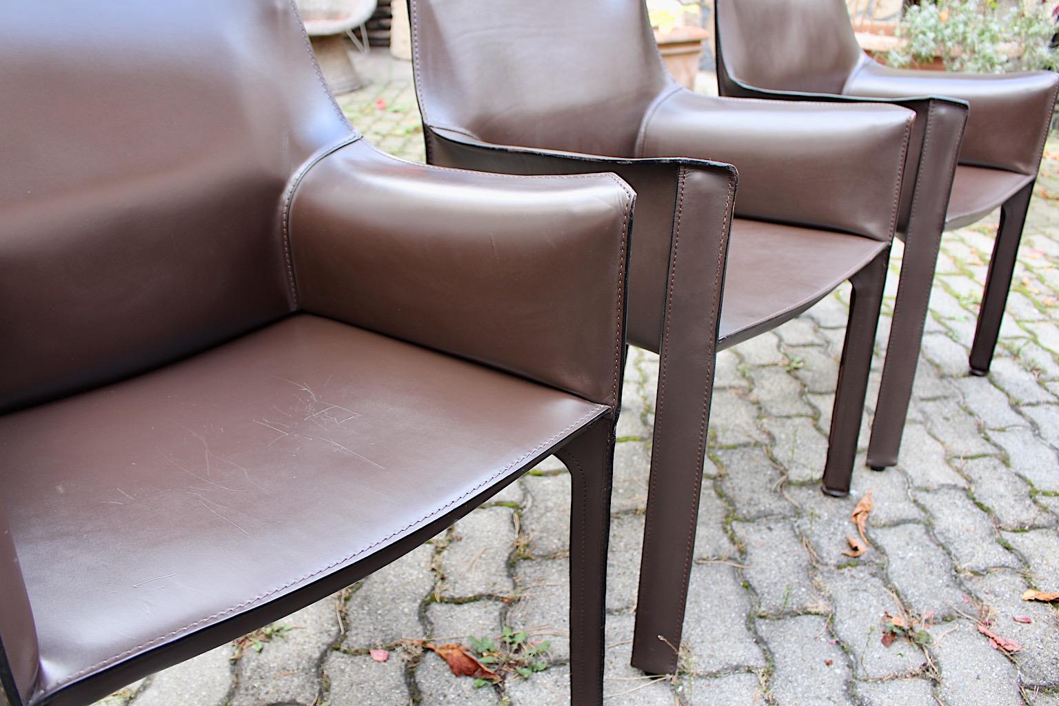 Mario Bellini Vintage Chocolate Brown Leather Dining Chairs Cassina 1970s Italy For Sale 13