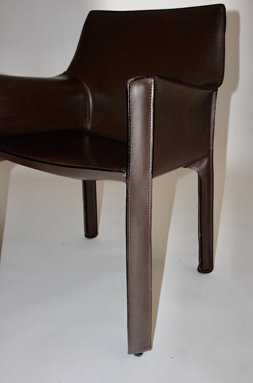Mario Bellini Vintage Chocolate Brown Leather Dining Chairs Cassina 1970s Italy In Good Condition For Sale In Vienna, AT