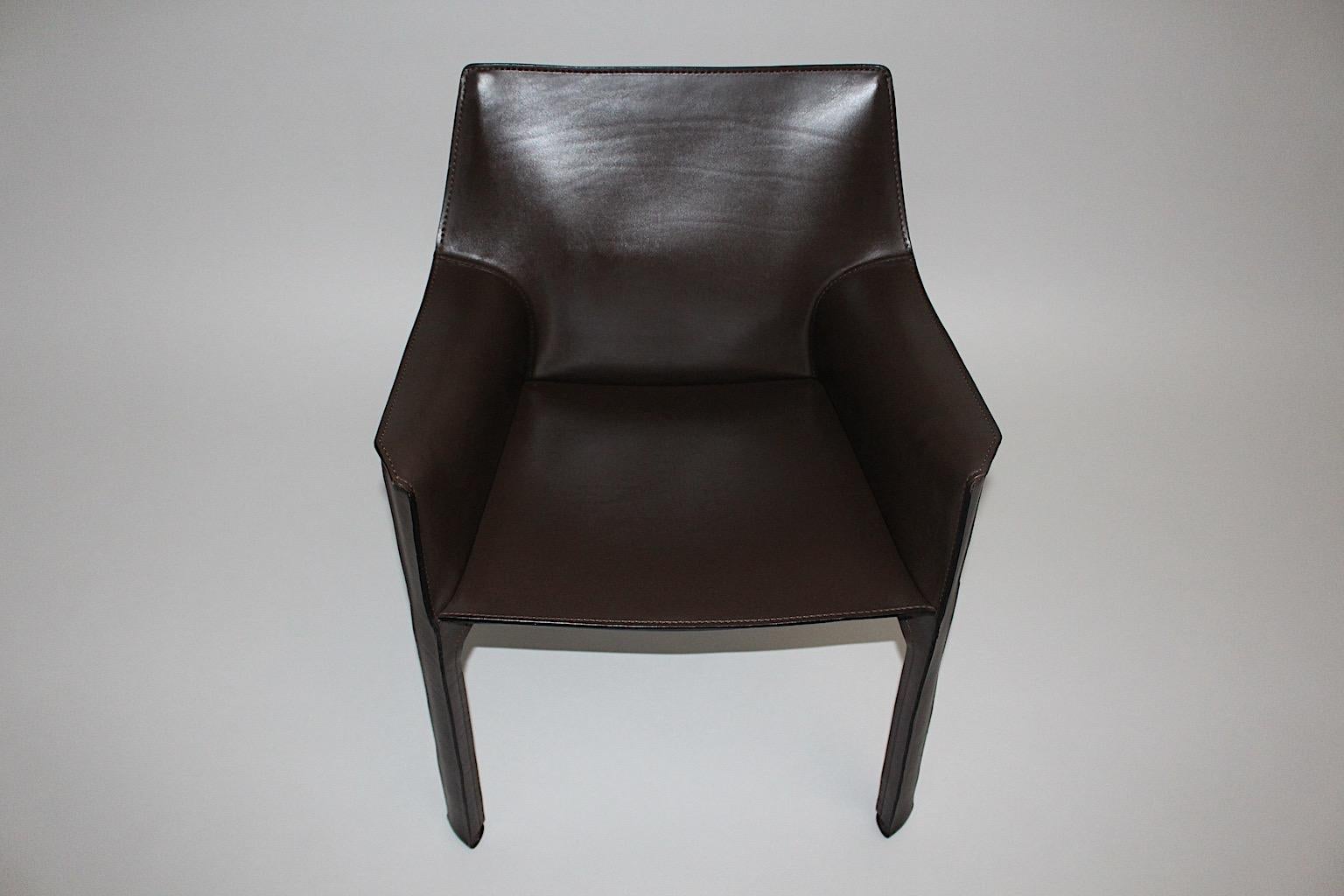 20th Century Mario Bellini Vintage Chocolate Brown Leather Dining Chairs Cassina 1970s Italy For Sale
