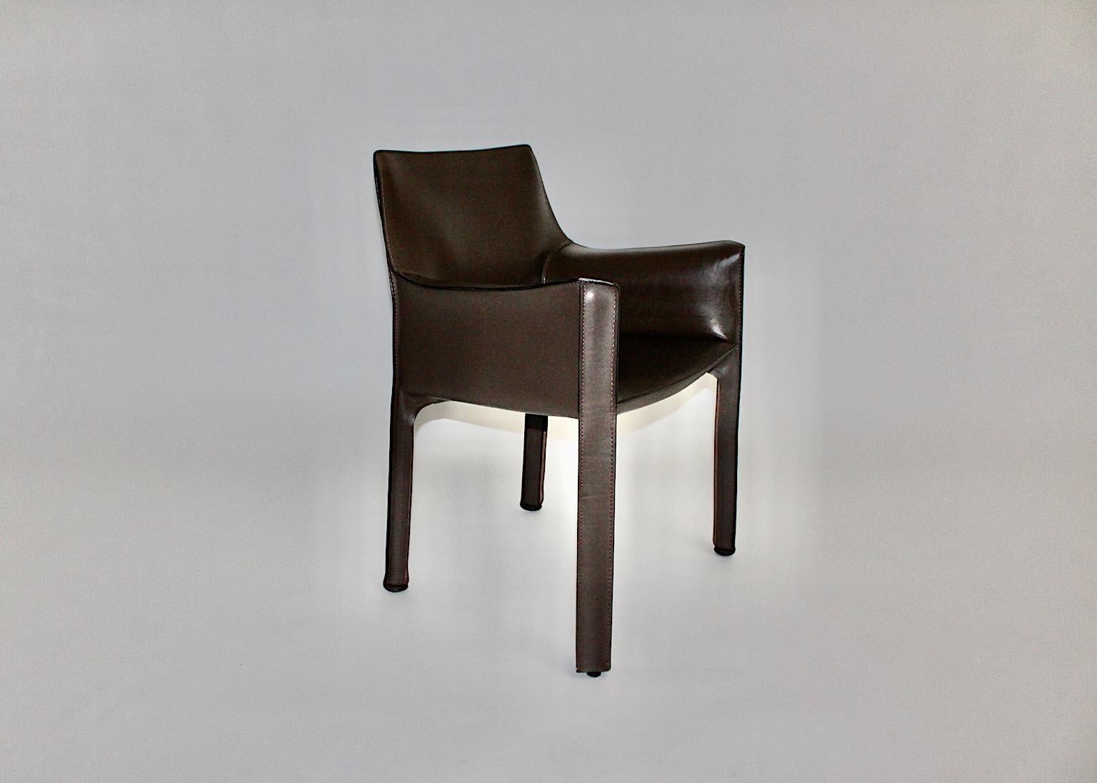 Mario Bellini Vintage Chocolate Brown Leather Dining Chairs Cassina 1970s Italy For Sale 1