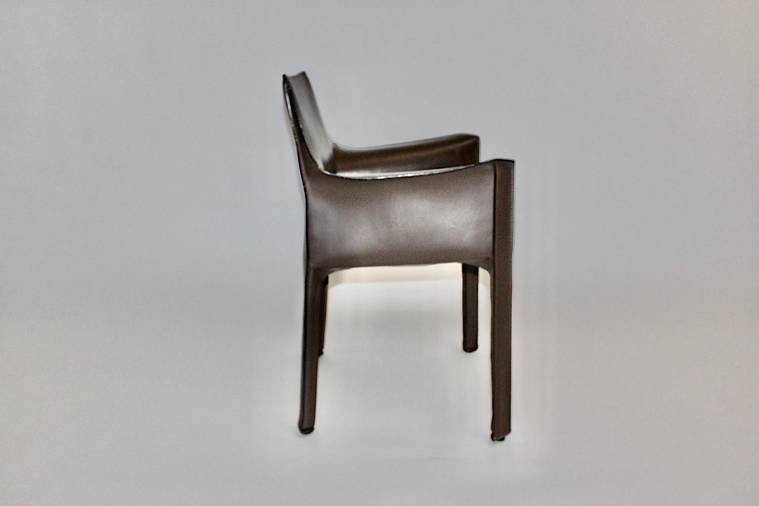Mario Bellini Vintage Chocolate Brown Leather Dining Chairs Cassina 1970s Italy For Sale 2