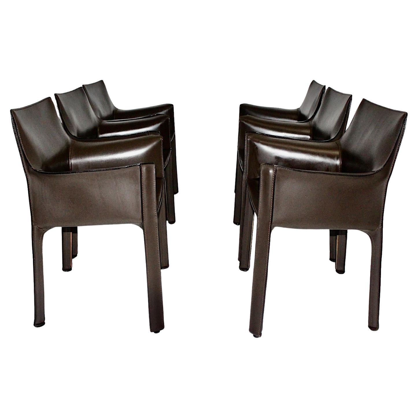 Mario Bellini Vintage Chocolate Brown Leather Dining Chairs Cassina 1970s Italy For Sale
