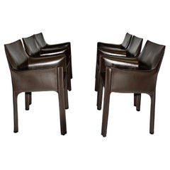 Mario Bellini Retro Chocolate Brown Leather Dining Chairs Cassina 1970s Italy