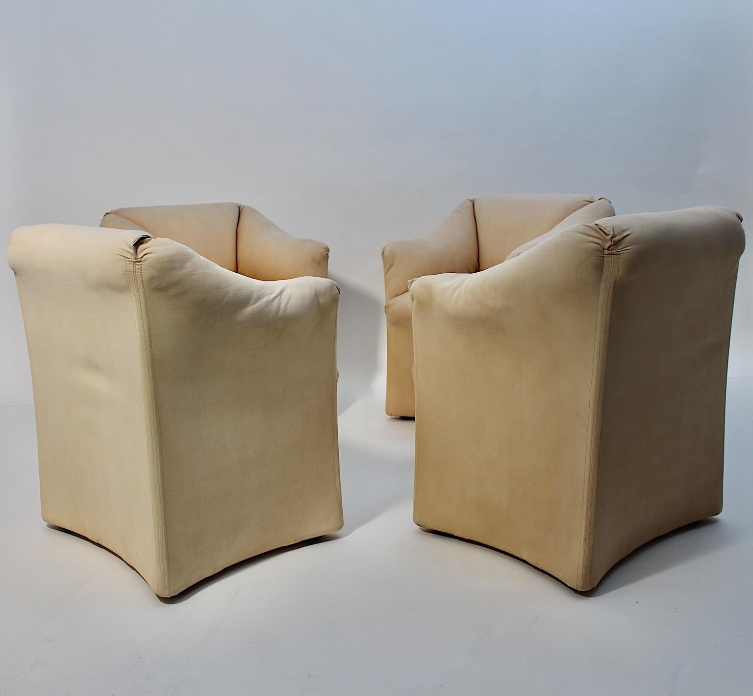 Modern Mario Bellini Vintage Four Cream Dining Chair Armchair Tentazione Cassina 1970s For Sale