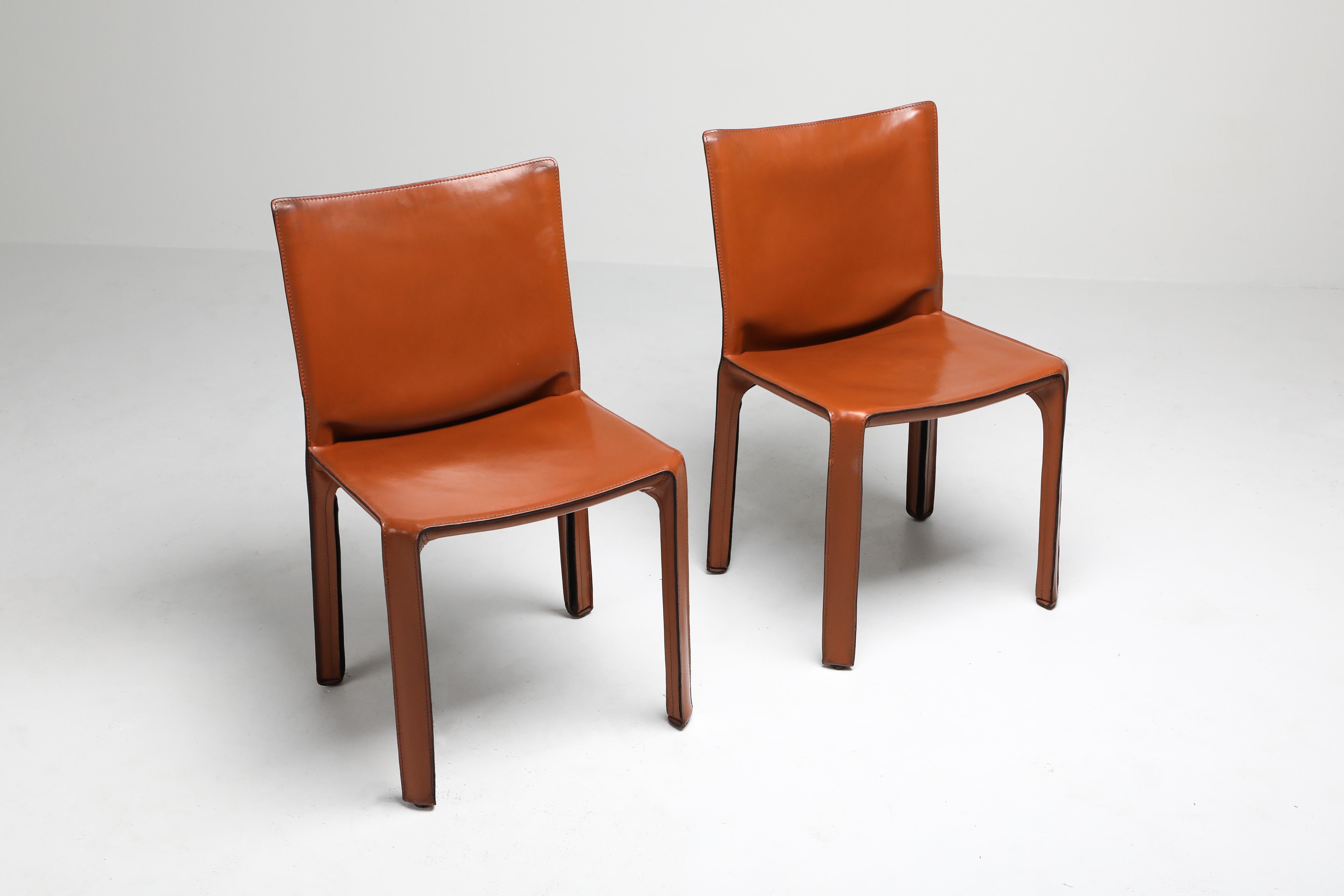 Cognac leather CAB chair by Mario Bellini for Cassina, Italy, 1970s

Rare to find these in this color and condition.

                        
