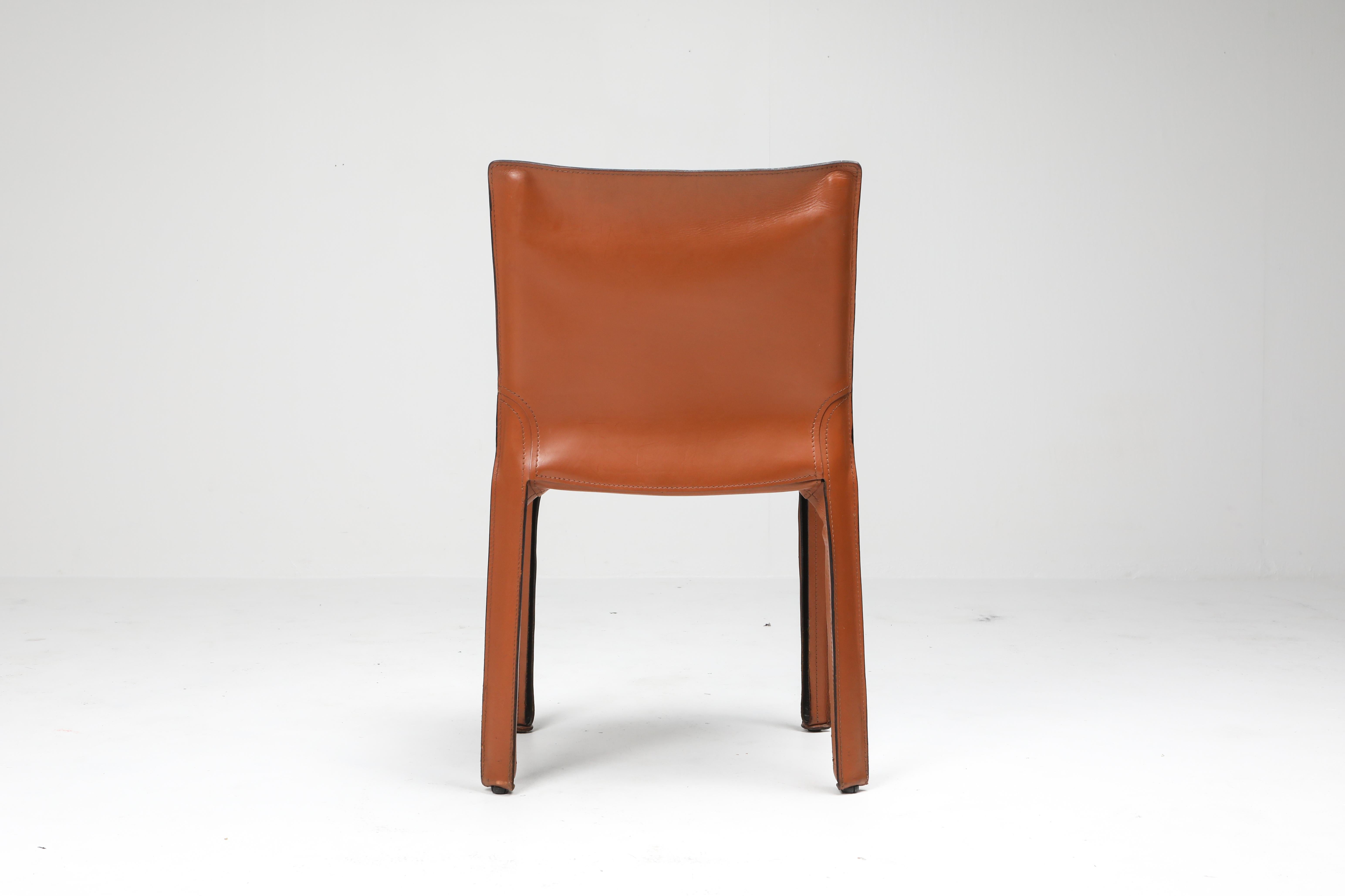 Steel Mario Bellini's CAB Chair in Cognac Leather, Cassina, 1970s