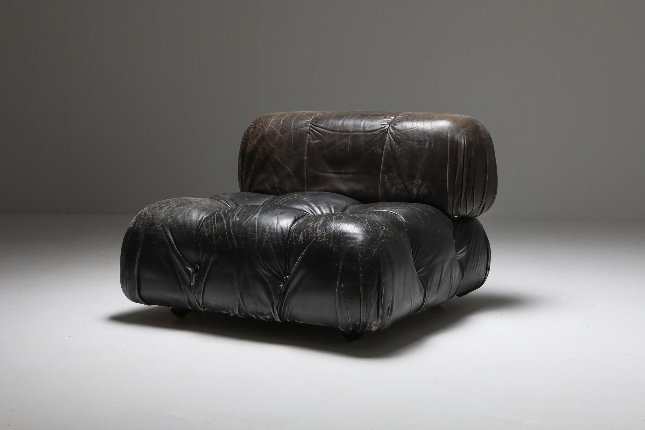 Mario Bellini's 'Camaleonda' Lounge Chairs in Original Black Leather 3