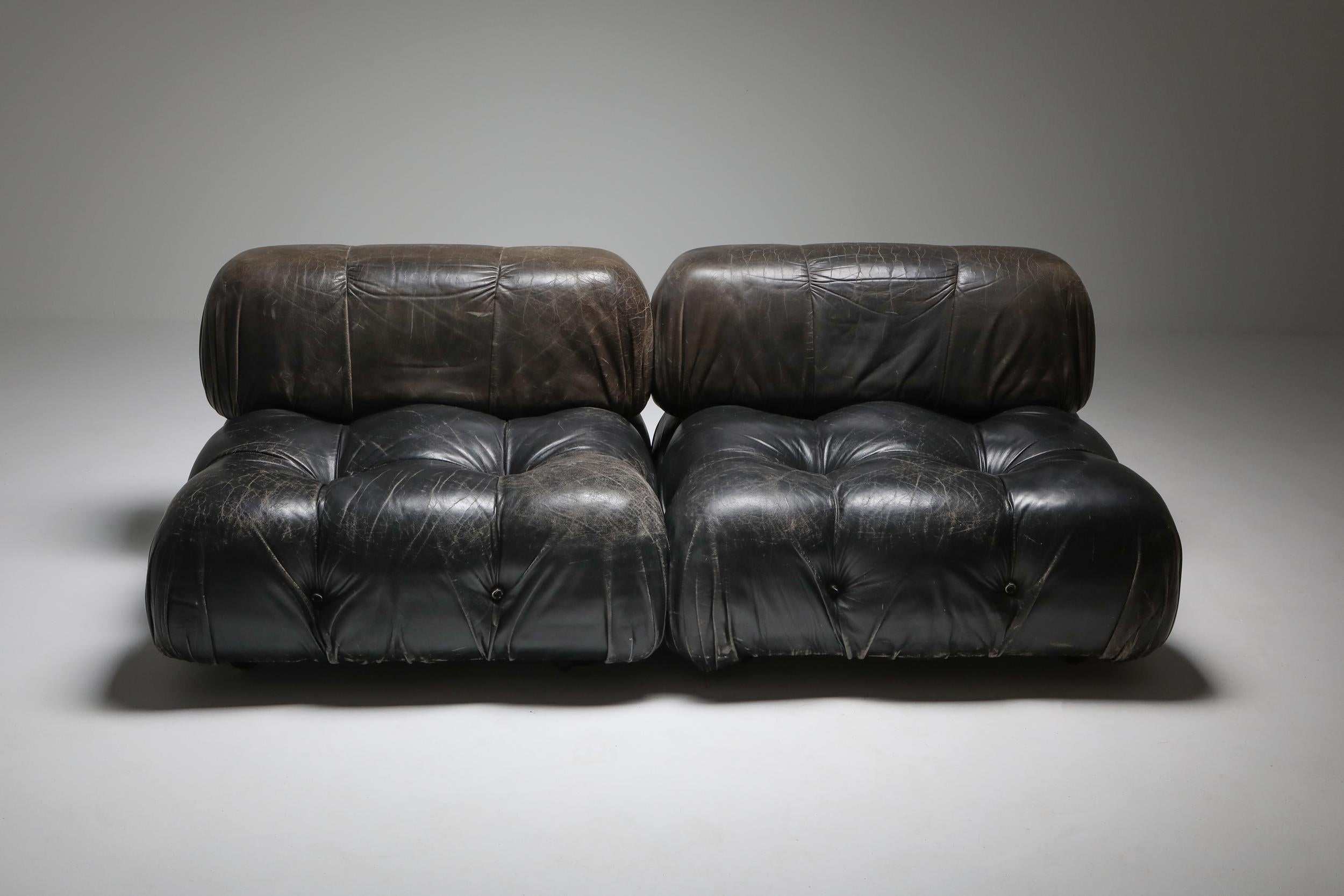 Post-Modern Mario Bellini's 'Camaleonda' Lounge Chairs in Original Black Leather