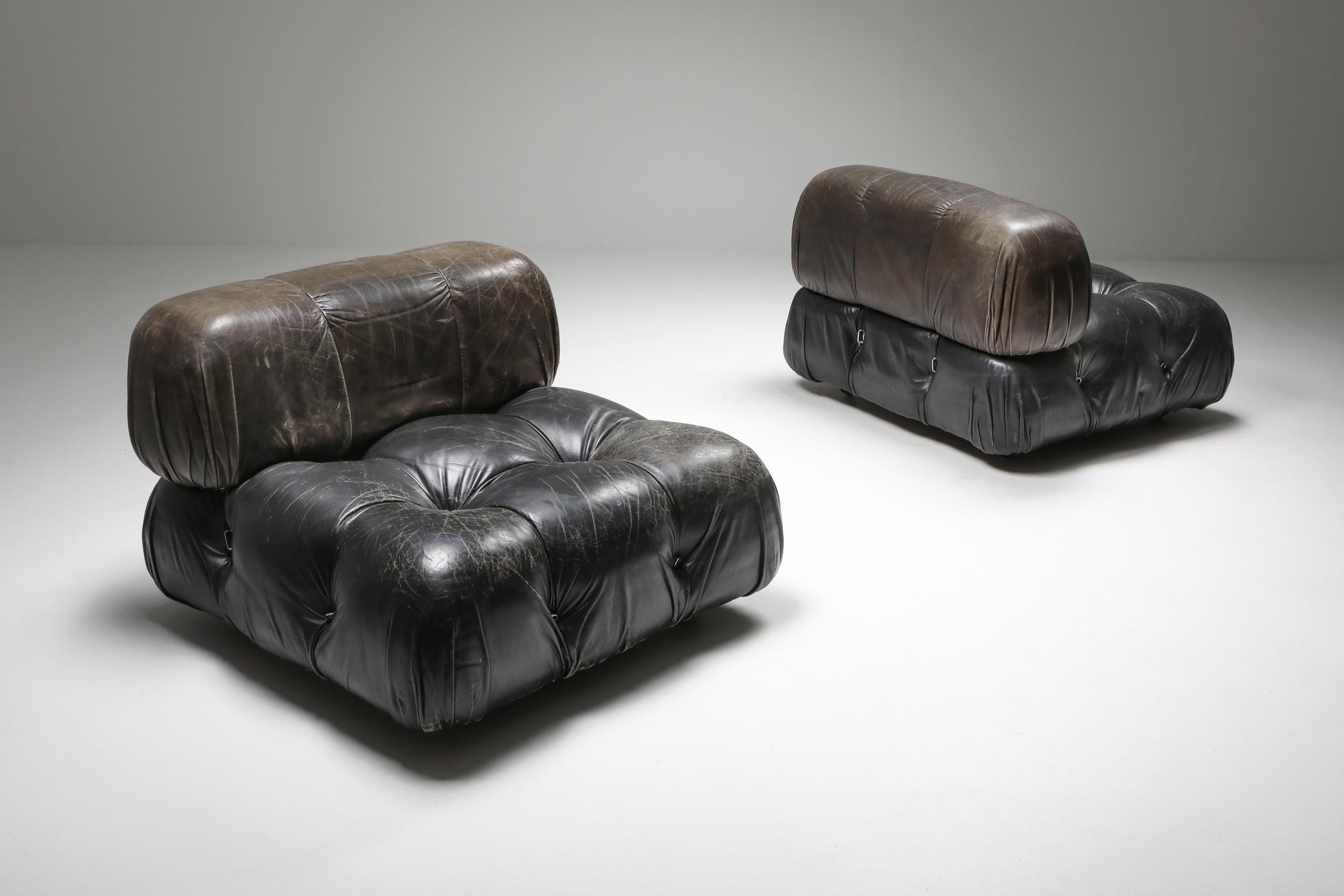 European Mario Bellini's 'Camaleonda' Lounge Chairs in Original Black Leather