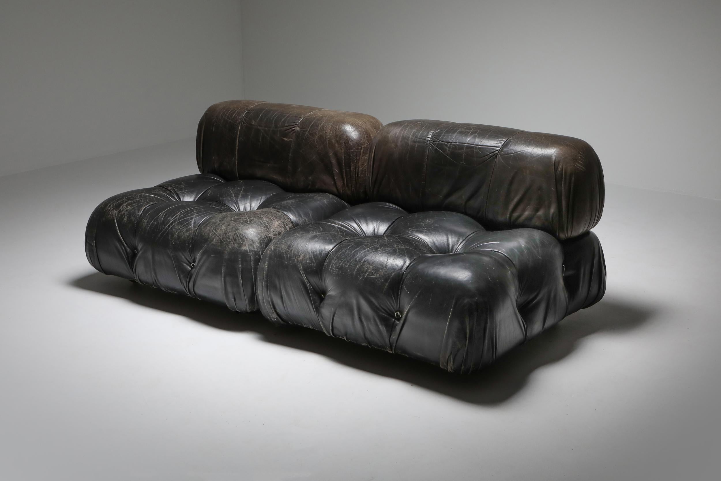 European Mario Bellini's 'Camaleonda' Lounge Chairs in Original Black Leather