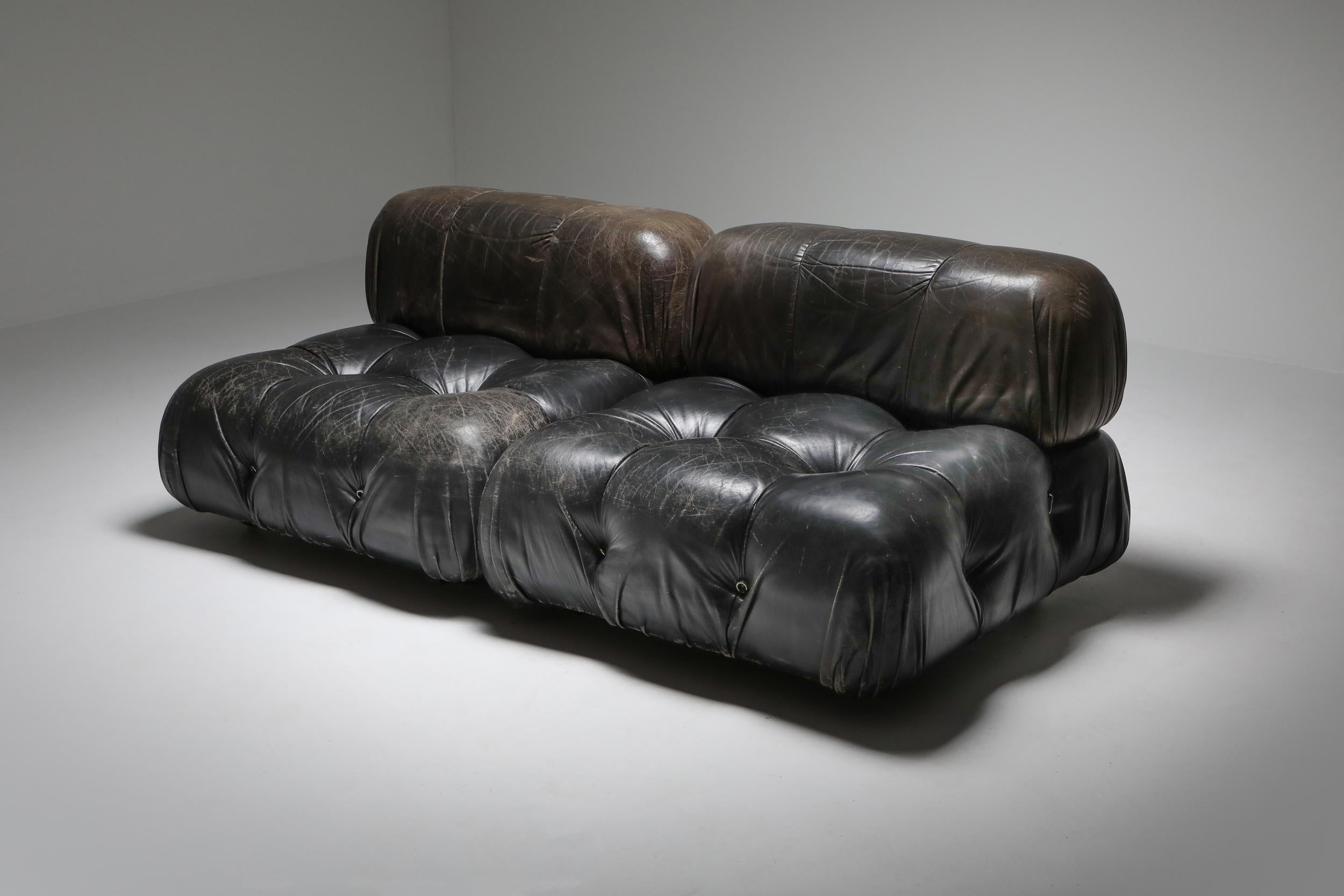 20th Century Mario Bellini's 'Camaleonda' Lounge Chairs in Original Black Leather