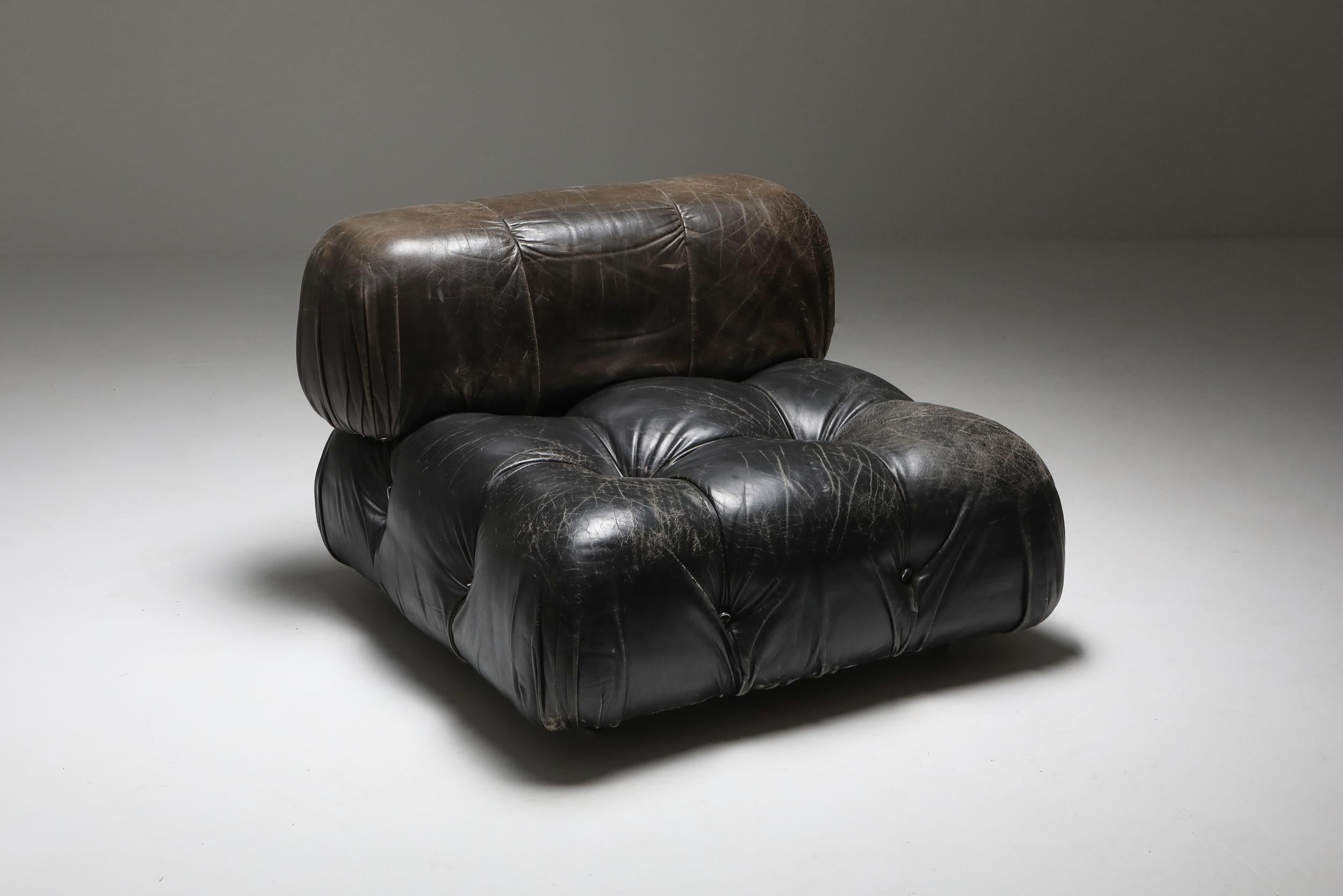 Mario Bellini's 'Camaleonda' Lounge Chairs in Original Black Leather 1