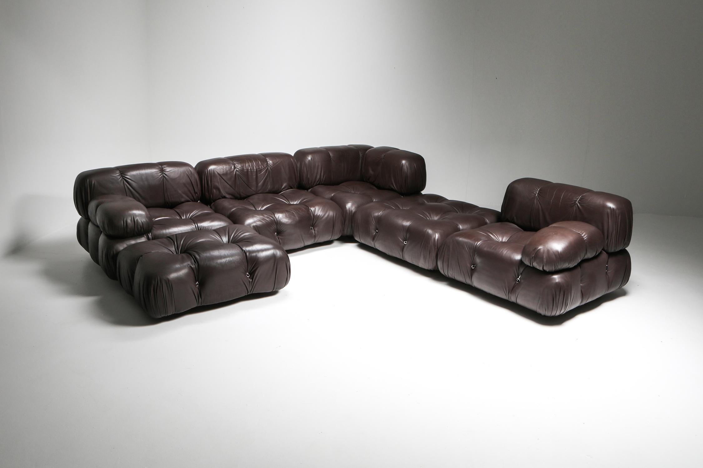 Post-Modern Mario Bellini's Camaleonda Original Sectional Sofa in Chocolate Brown Leather