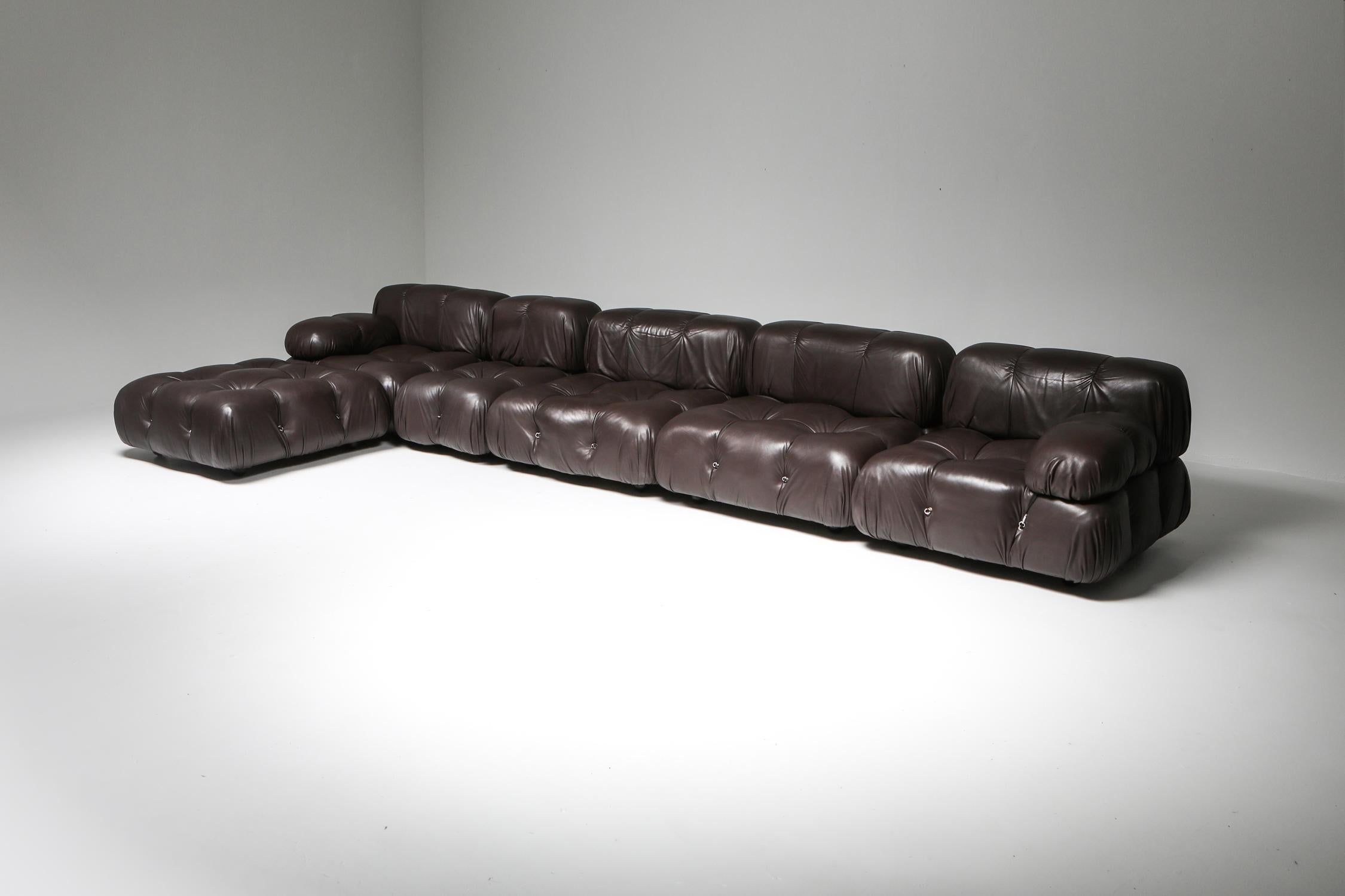 Post-Modern Mario Bellini's Camaleonda Original Sectional Sofa in Chocolate Brown Leather