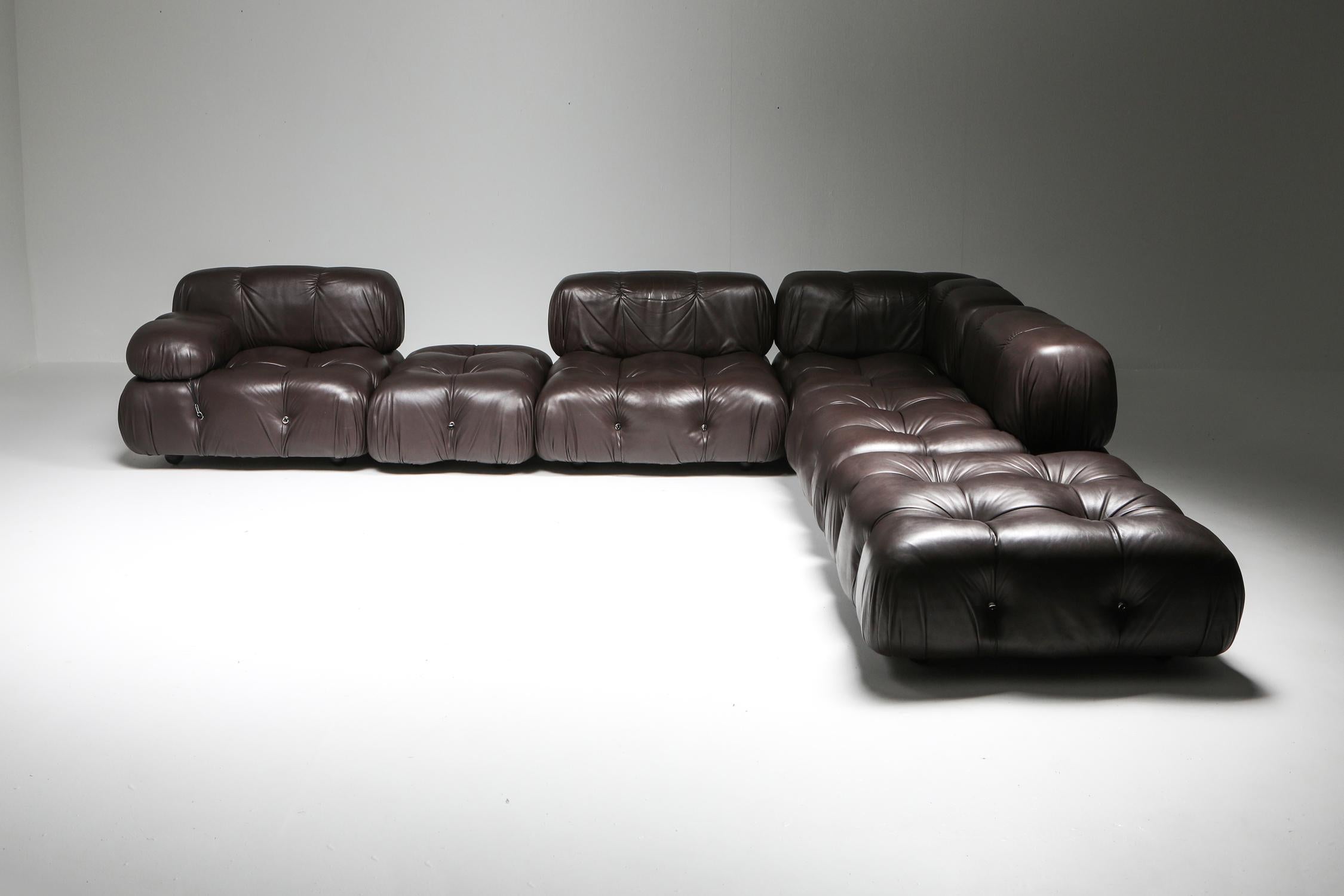 Stainless Steel Mario Bellini's Camaleonda Original Sectional Sofa in Chocolate Brown Leather