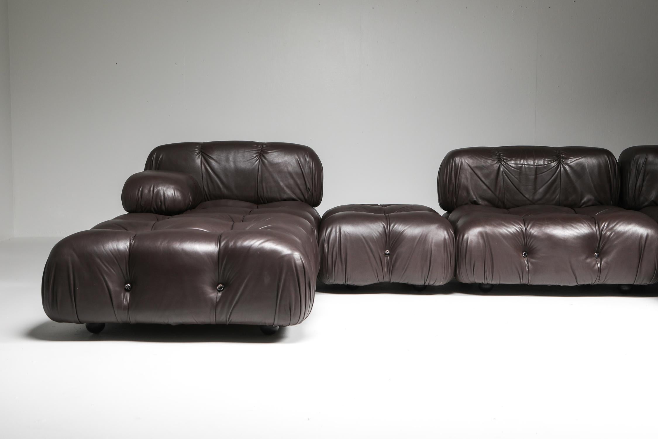 Plastic Mario Bellini's Camaleonda Original Sectional Sofa in Chocolate Brown Leather