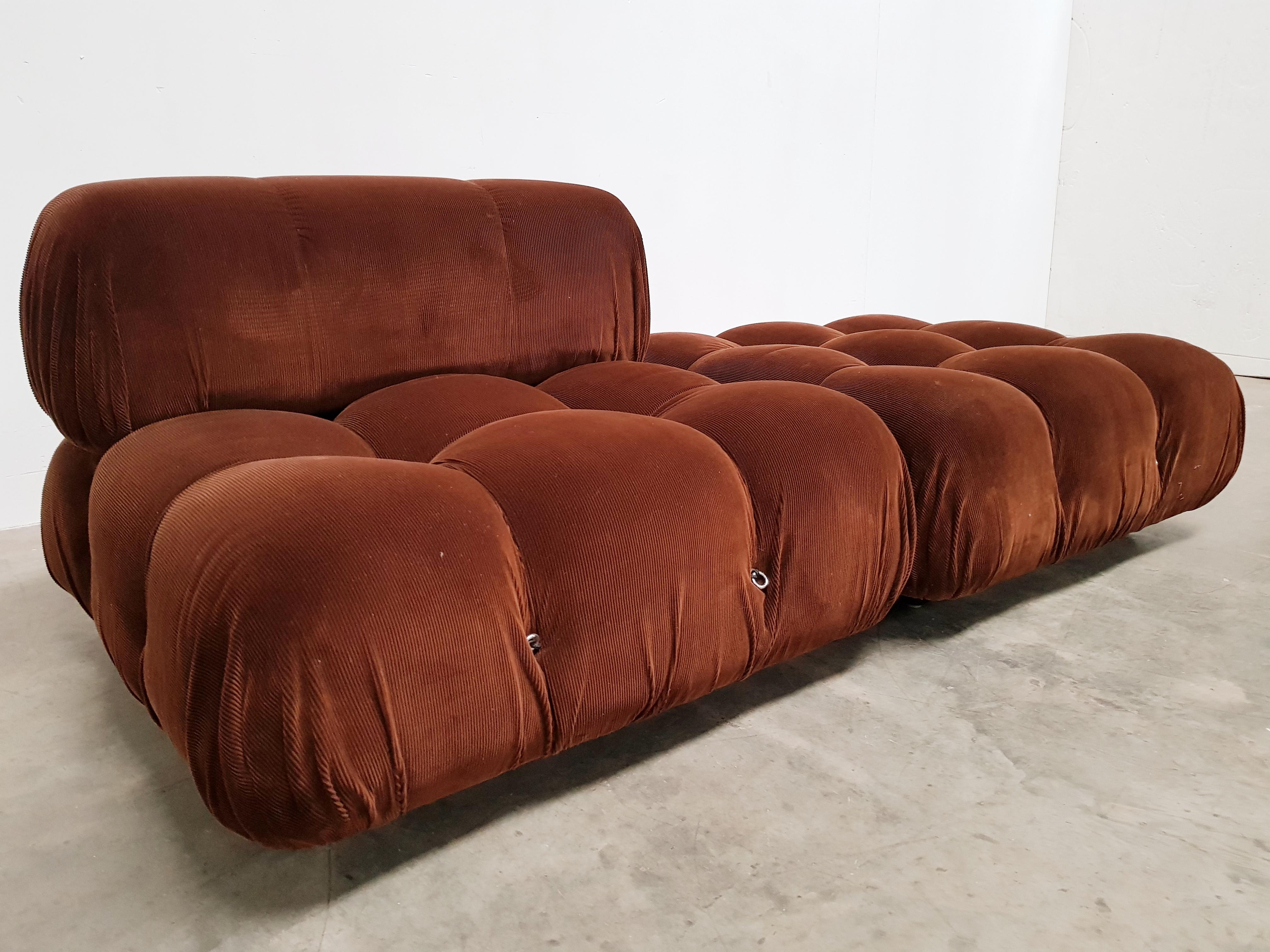 Camaleonda sectional sofa by Mario Bellini for C&B Italia 1971 
Postmodern sectional sofa by Mario Bellini for C&B Italia in the 1970s. The entire sofa consists of 3 big seating elements, one ottoman and two armrests. 

Dimensions of each element