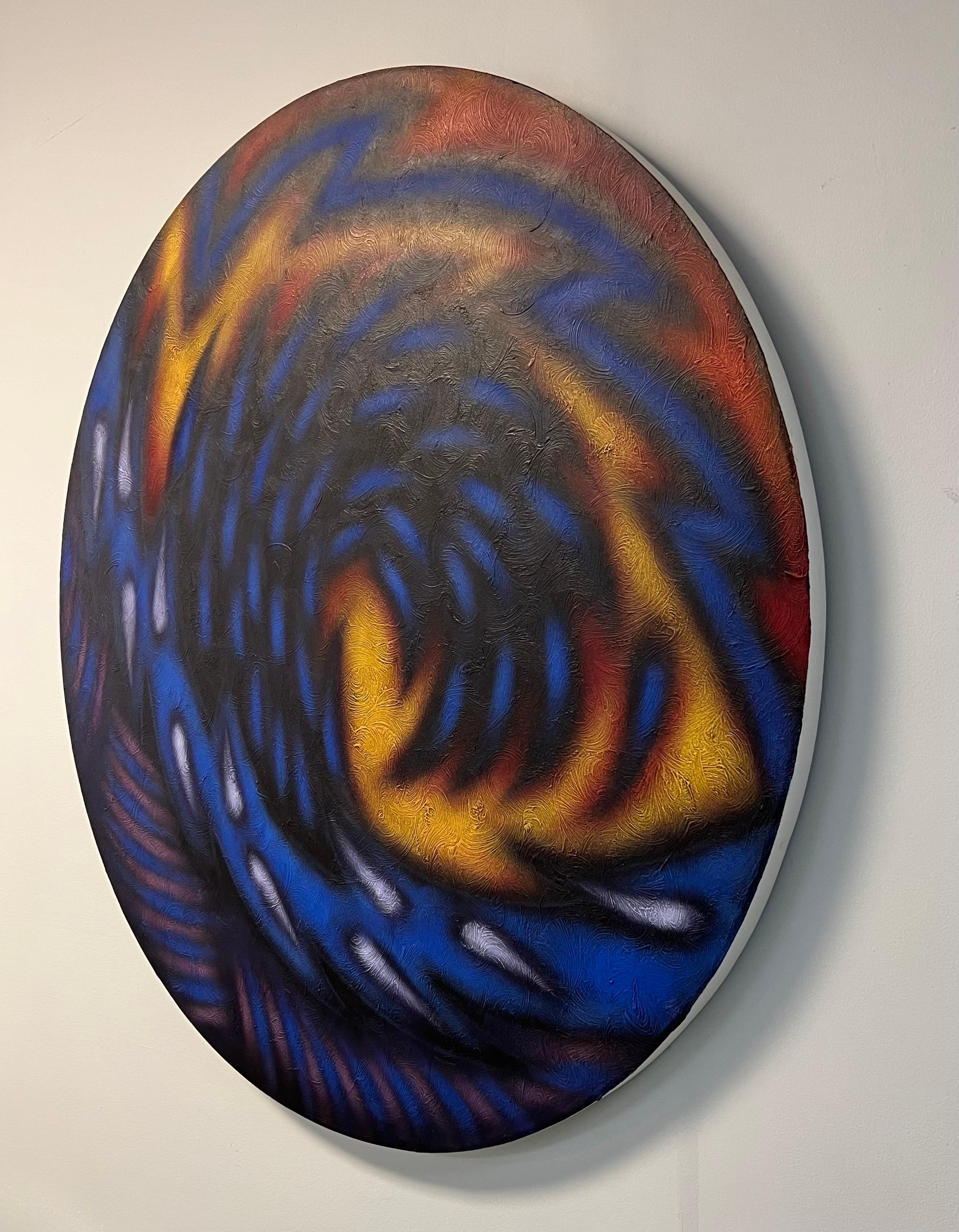 American Mario Bencomo Round Abstract Painting, 1987 For Sale