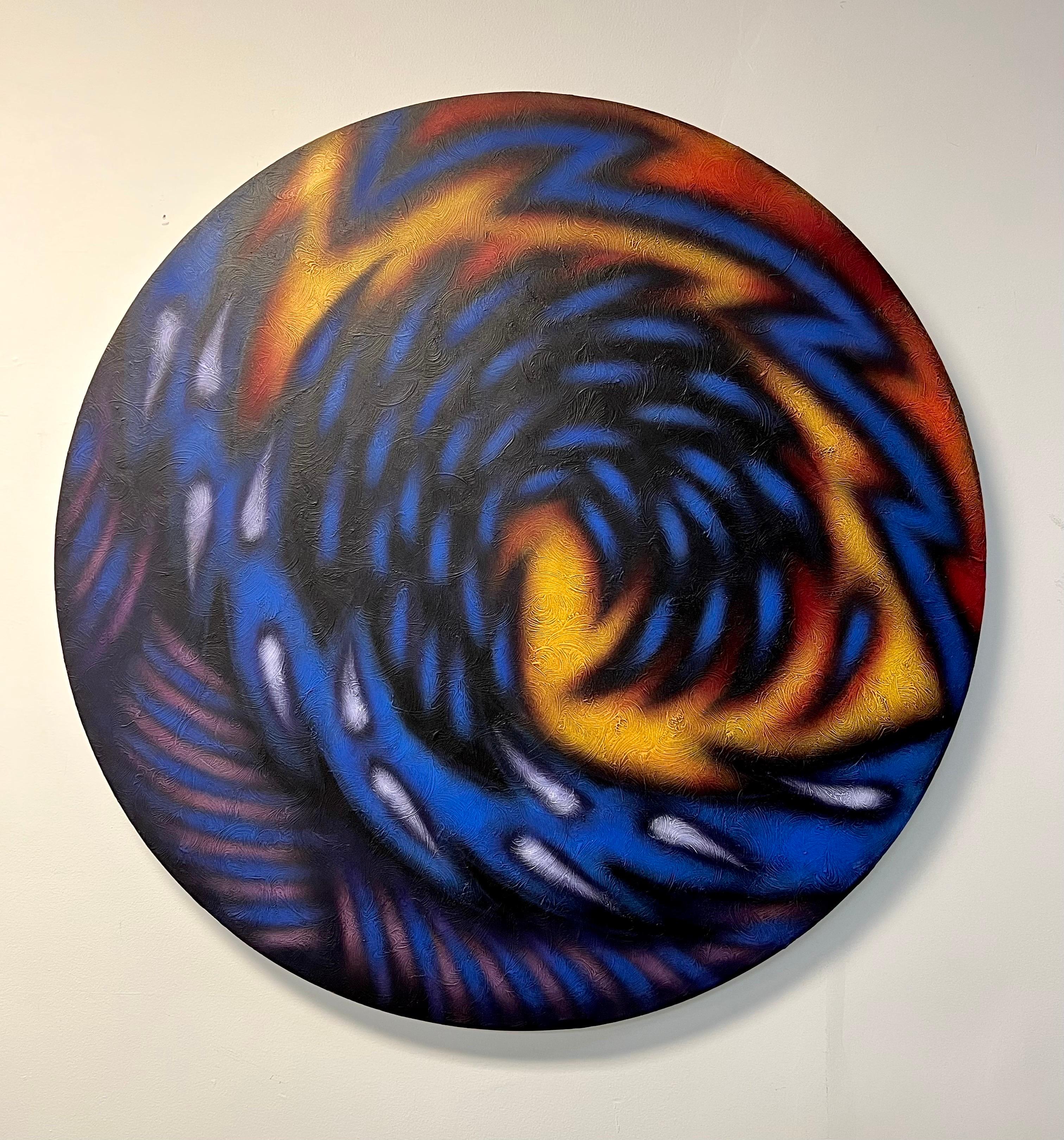 Late 20th Century Mario Bencomo Round Abstract Painting, 1987 For Sale