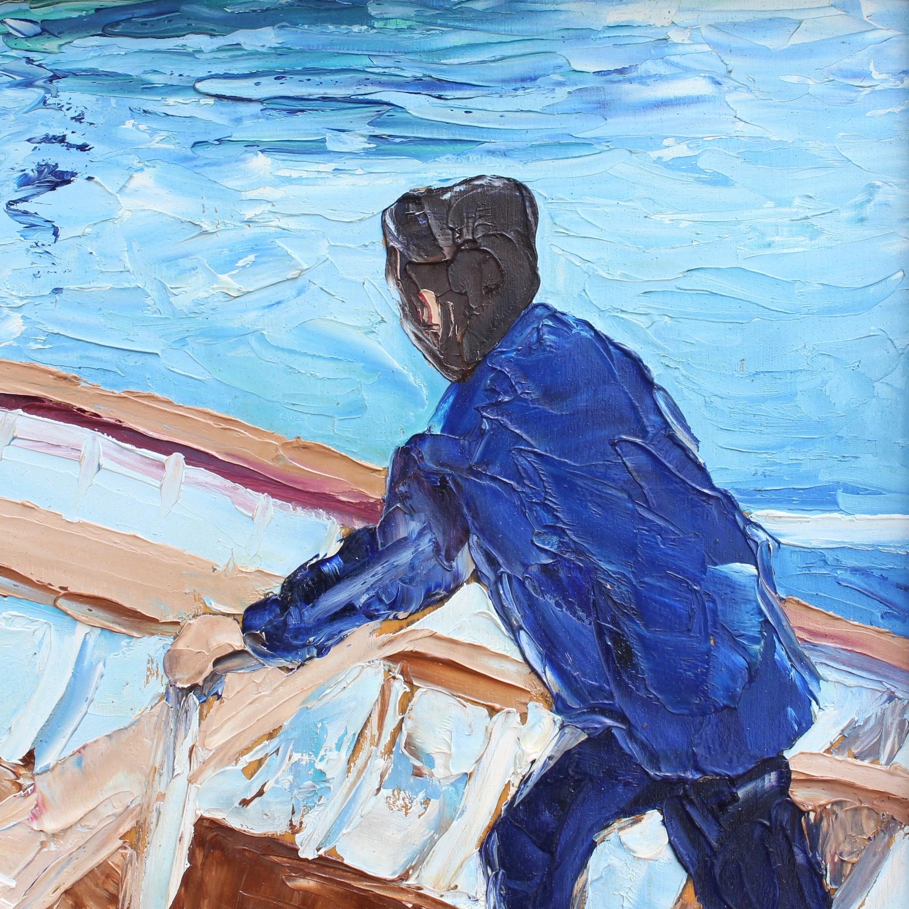 man in boat painting